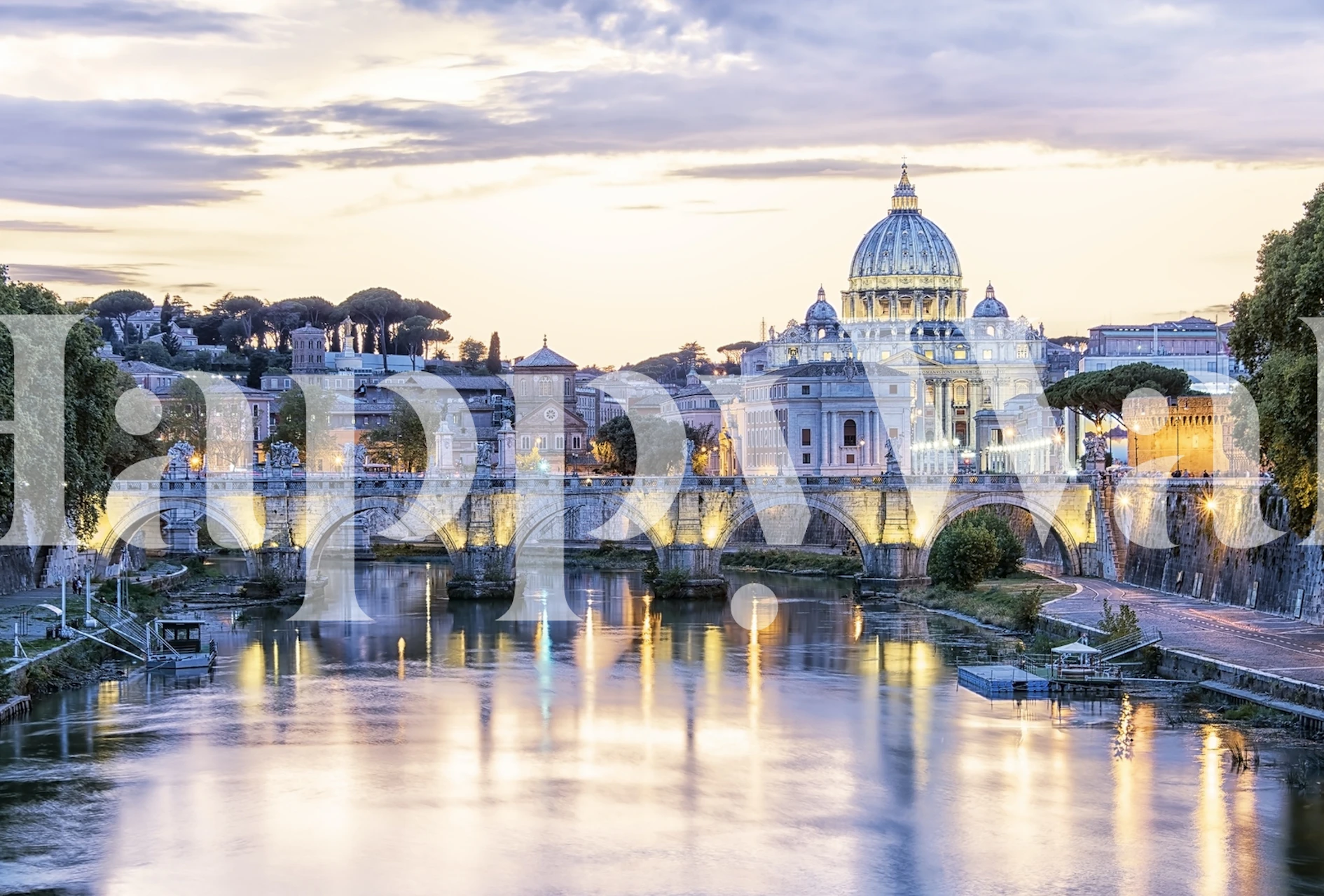 Rome city wallpaper displayed in a room
