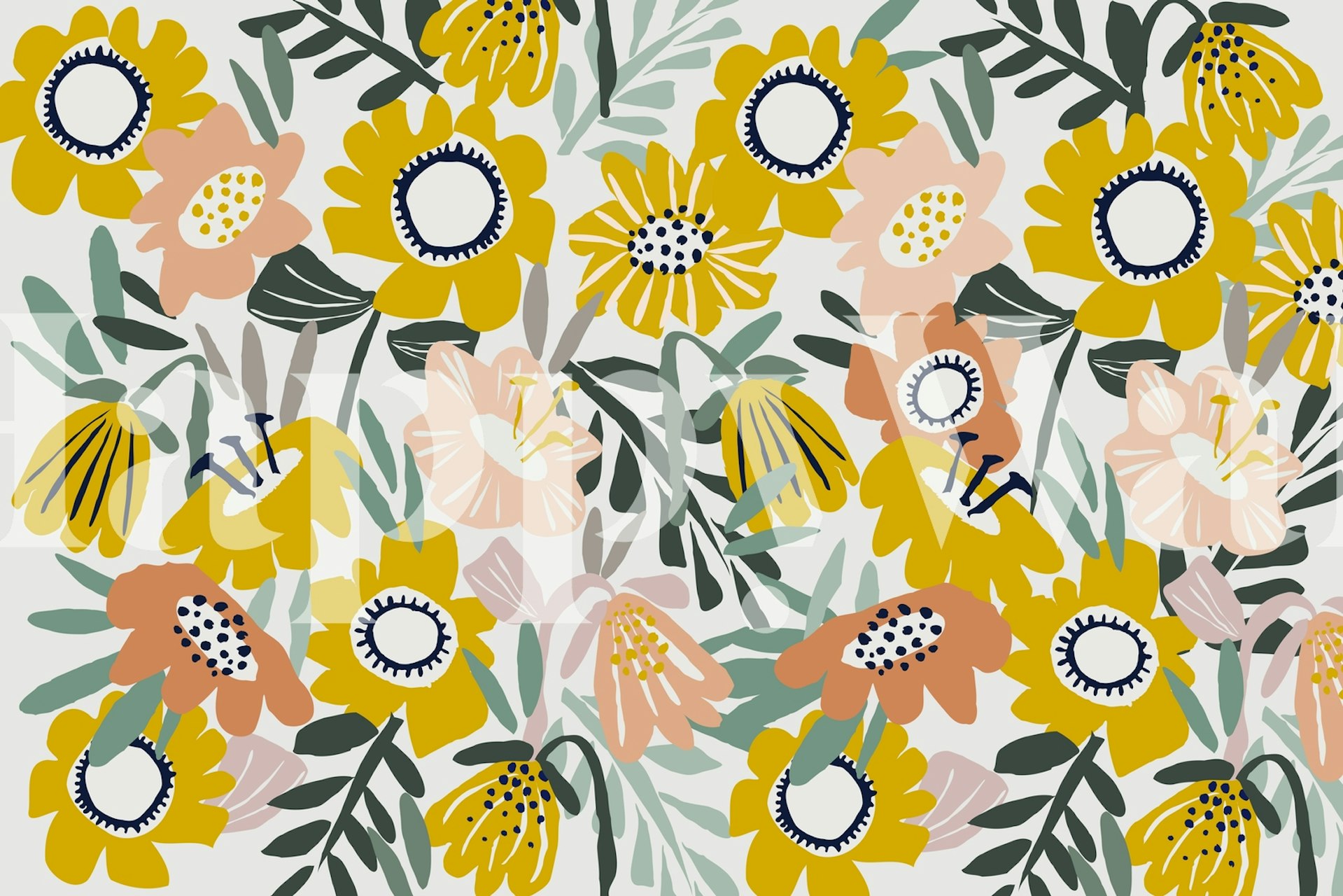 Bold floral-themed Happy Cozy Flower 1 wall mural