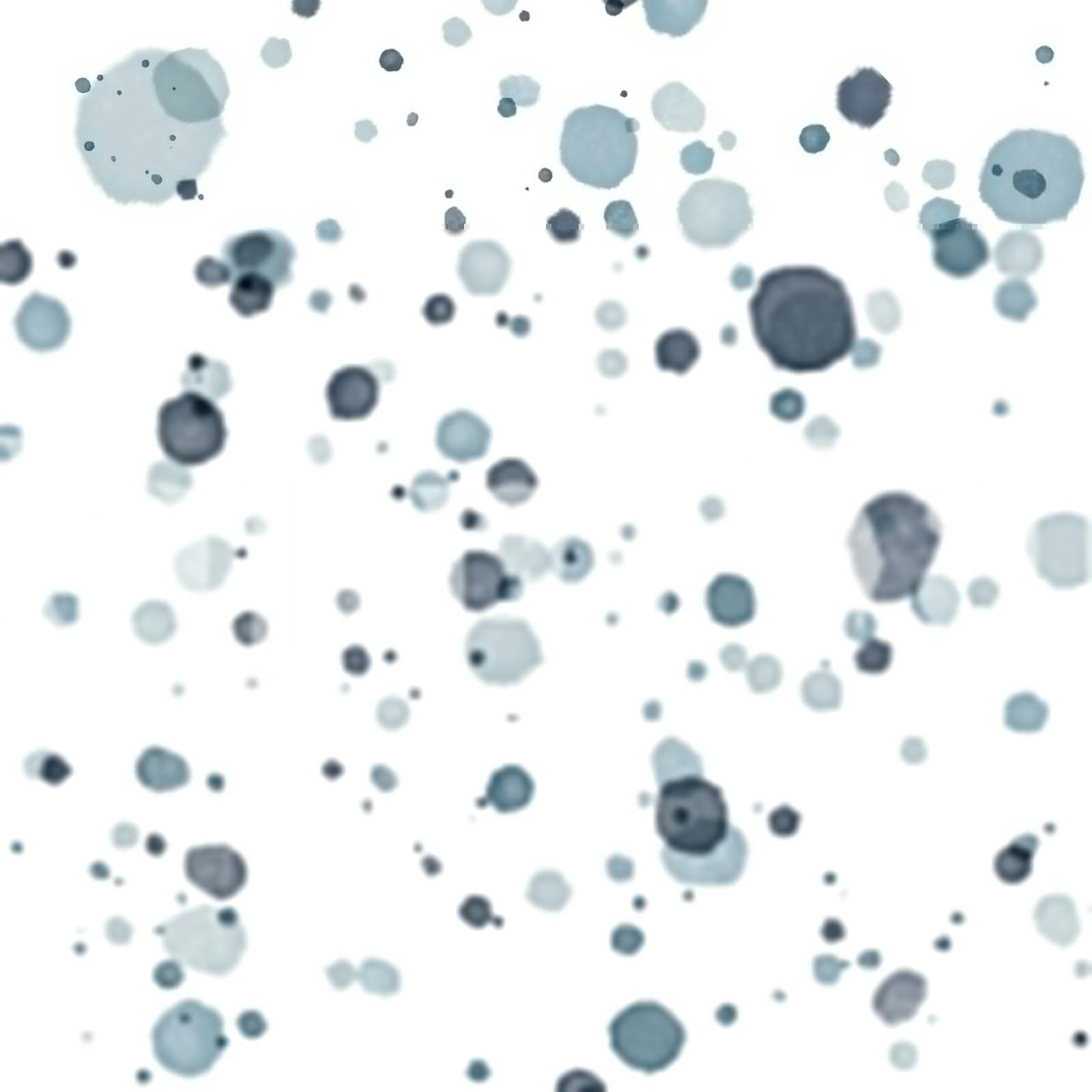 Abstract watercolor dots in shades of blue on a clean background