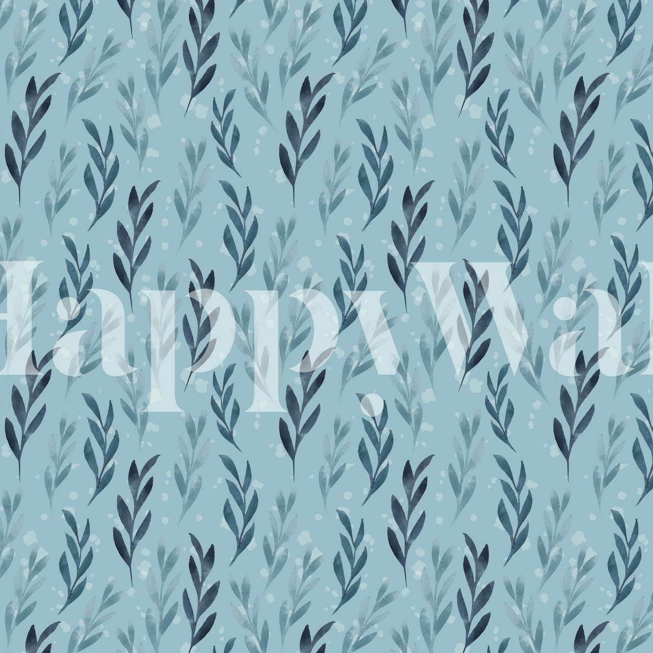 Blue leaves pattern wallpaper on a soft blue background