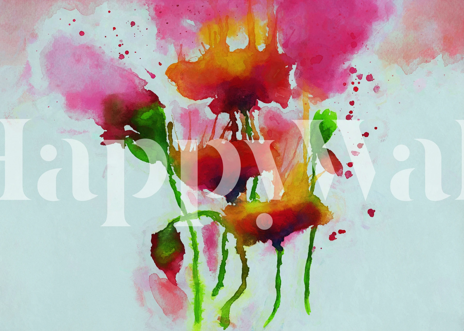 Red tulips wallpaper in a room