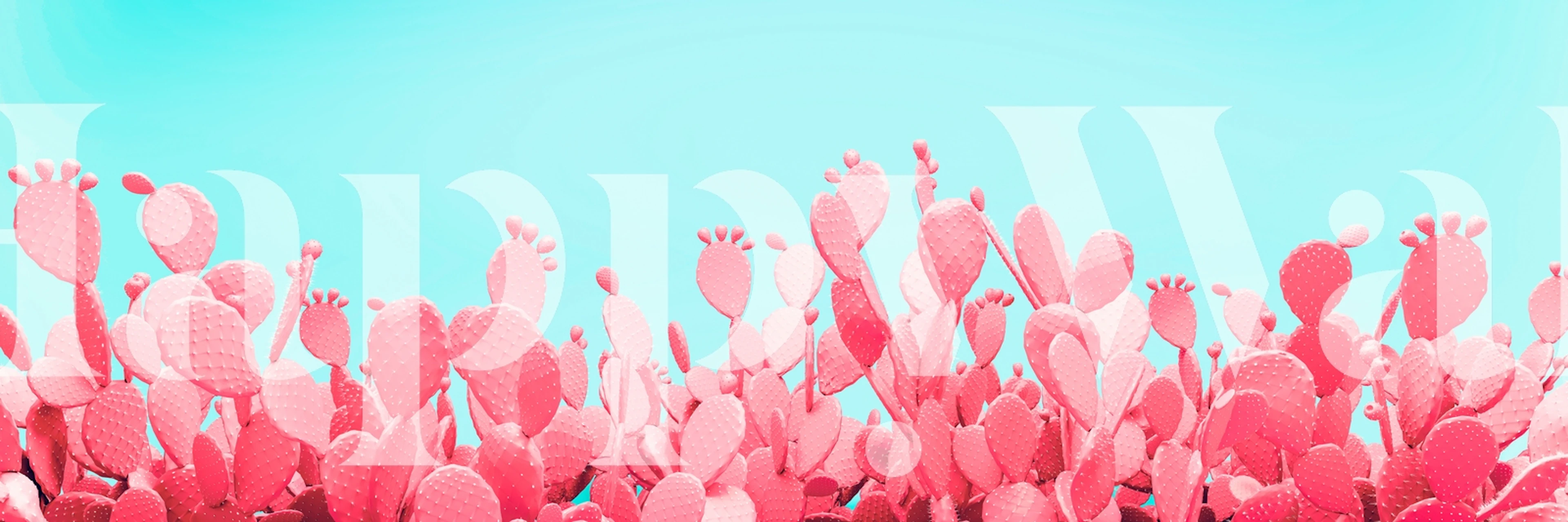 Pink cactus plants against a turquoise background wallpaper