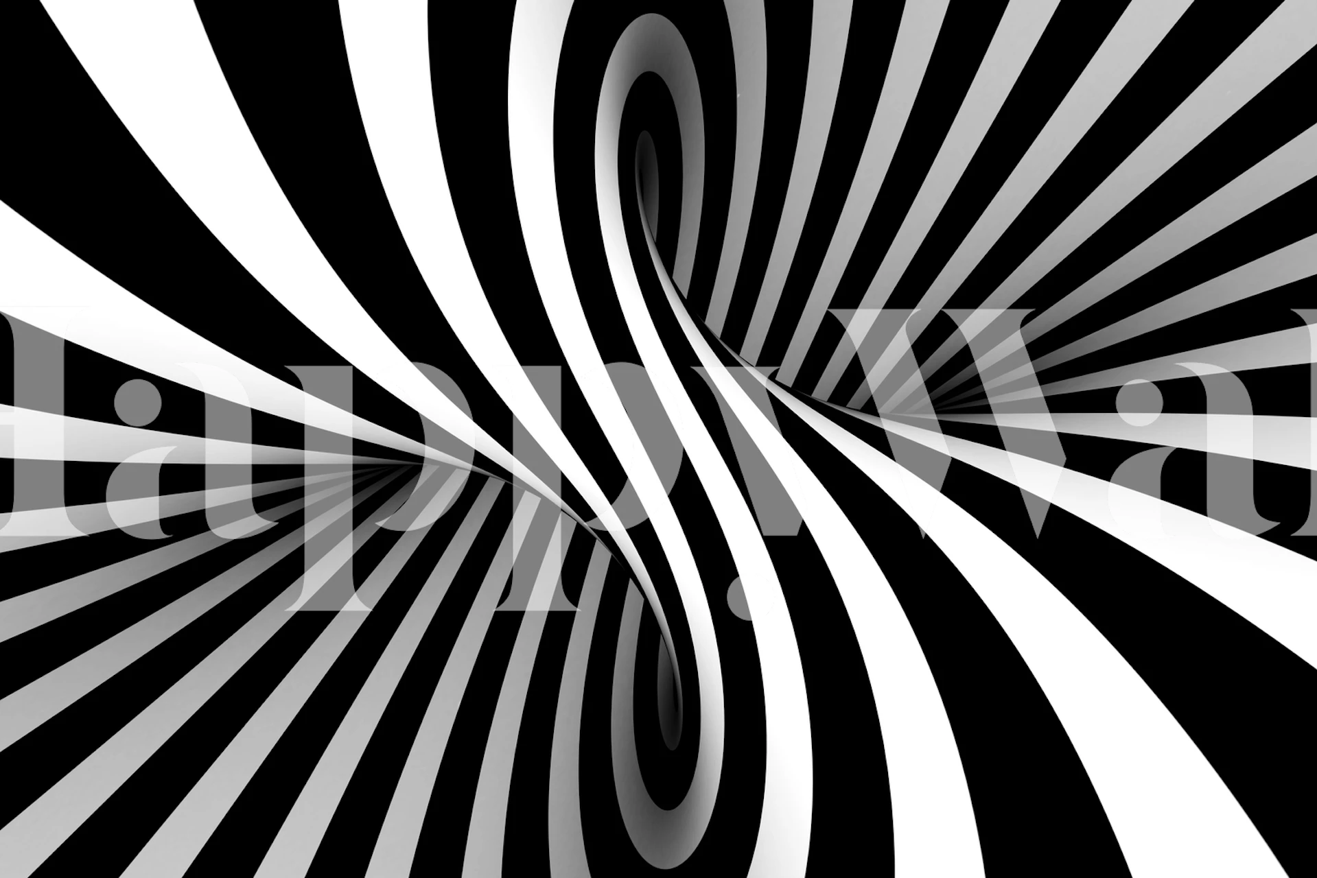 3D illusion wallpaper featuring black and white dynamic stripes