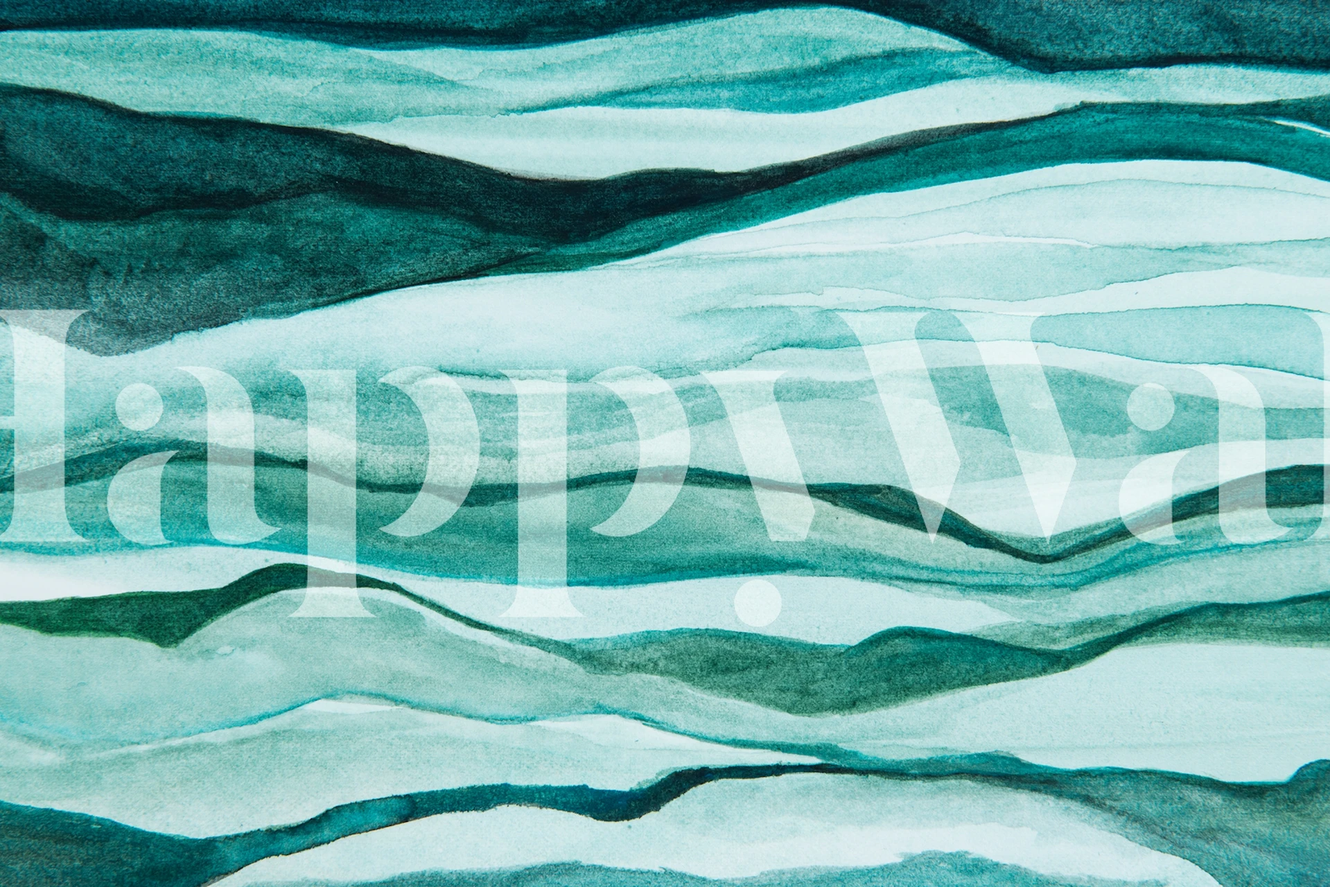 Wavy teal and green abstract design wallpaper