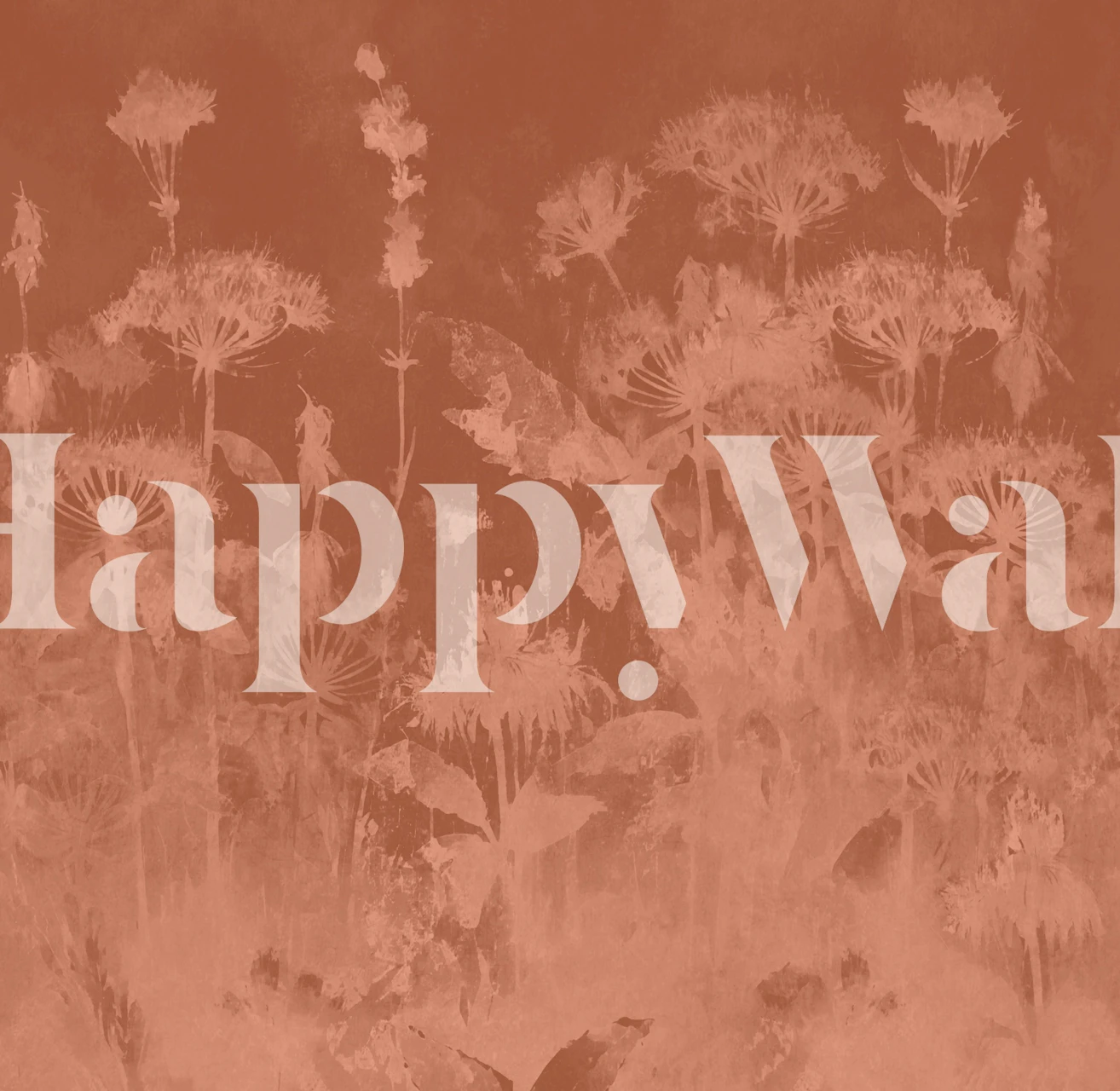 Orange and peach grunge-style wall mural with floral design