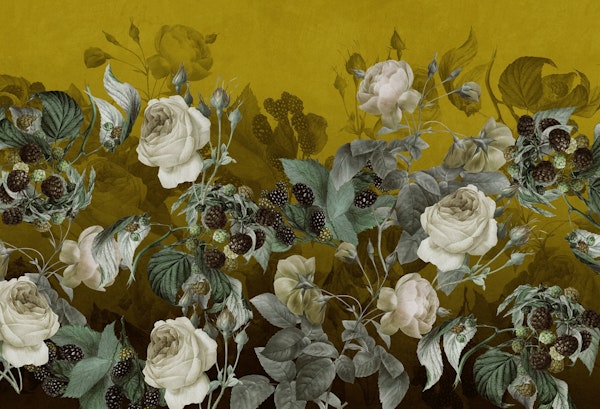 Summer berries roses on olive