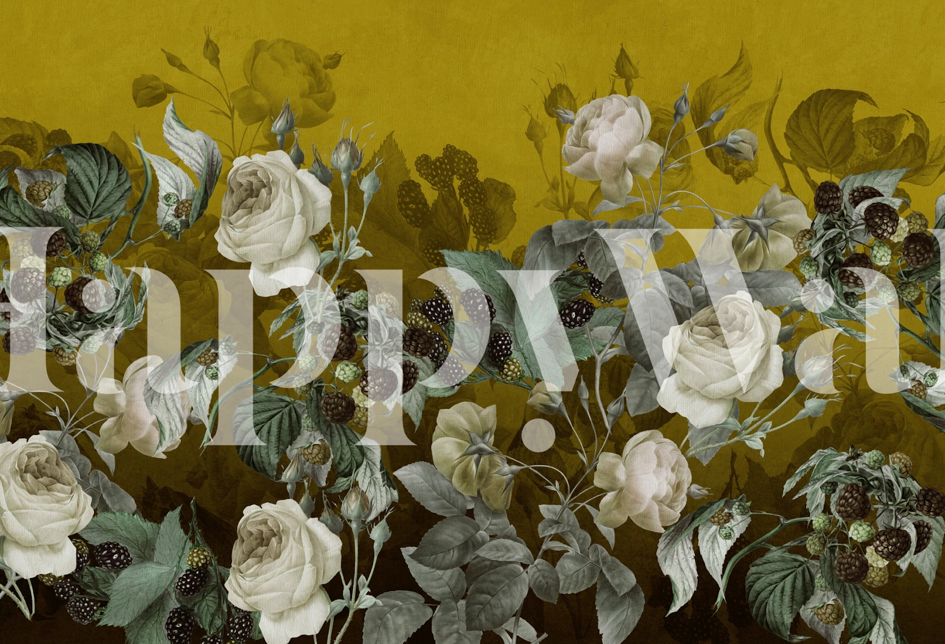 Behang Summer berries and roses in een kamer