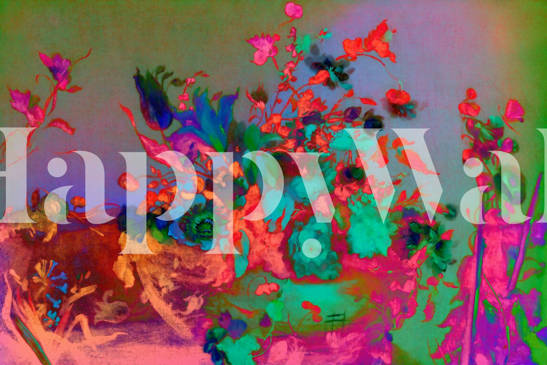 Χρωματιστό τοιχογραφία λουλουδιών εμπνευσμένη από το vintage με ζωντανό pop art twist