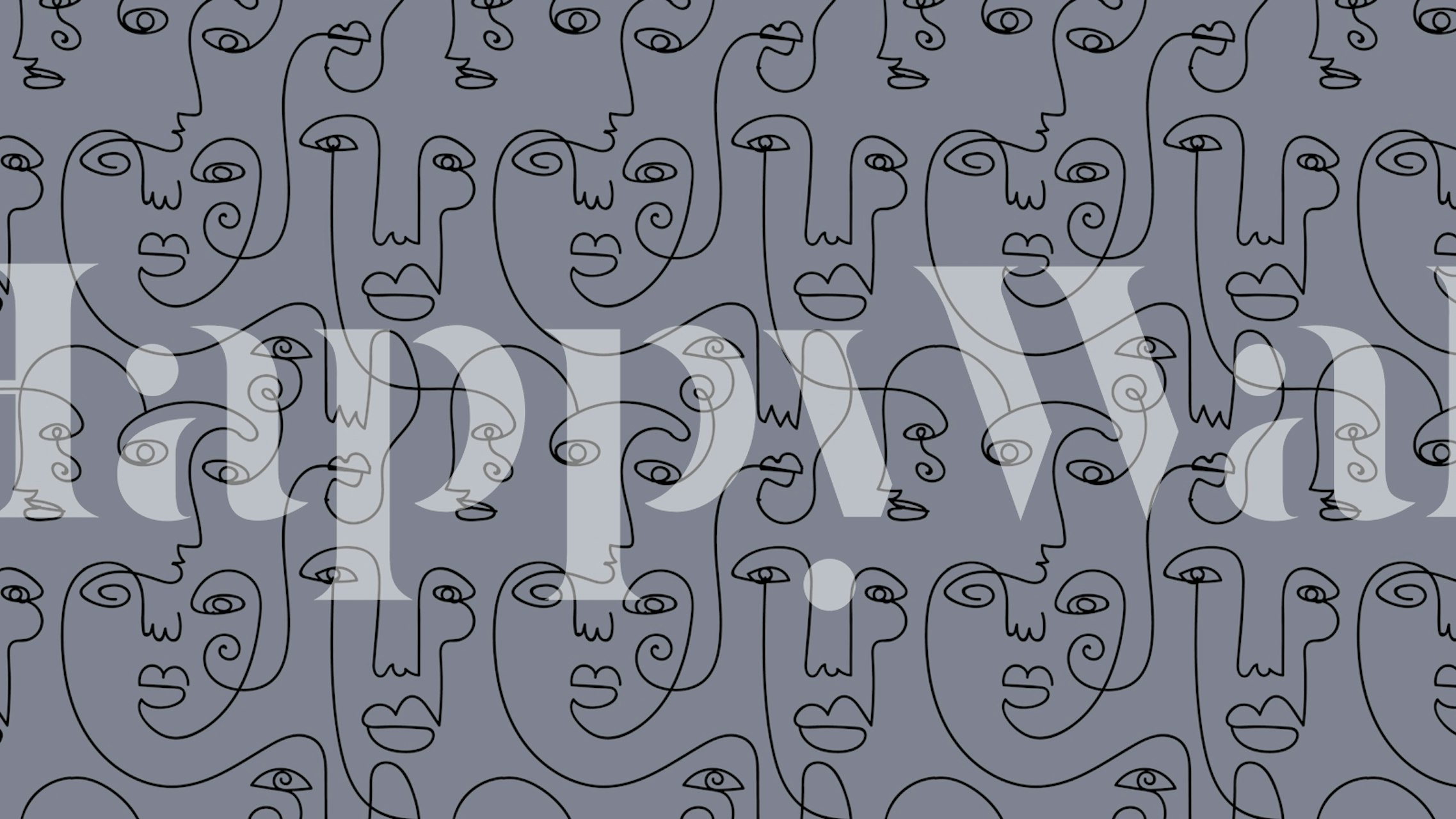 Line drawings of abstract faces on gray background wallpaper