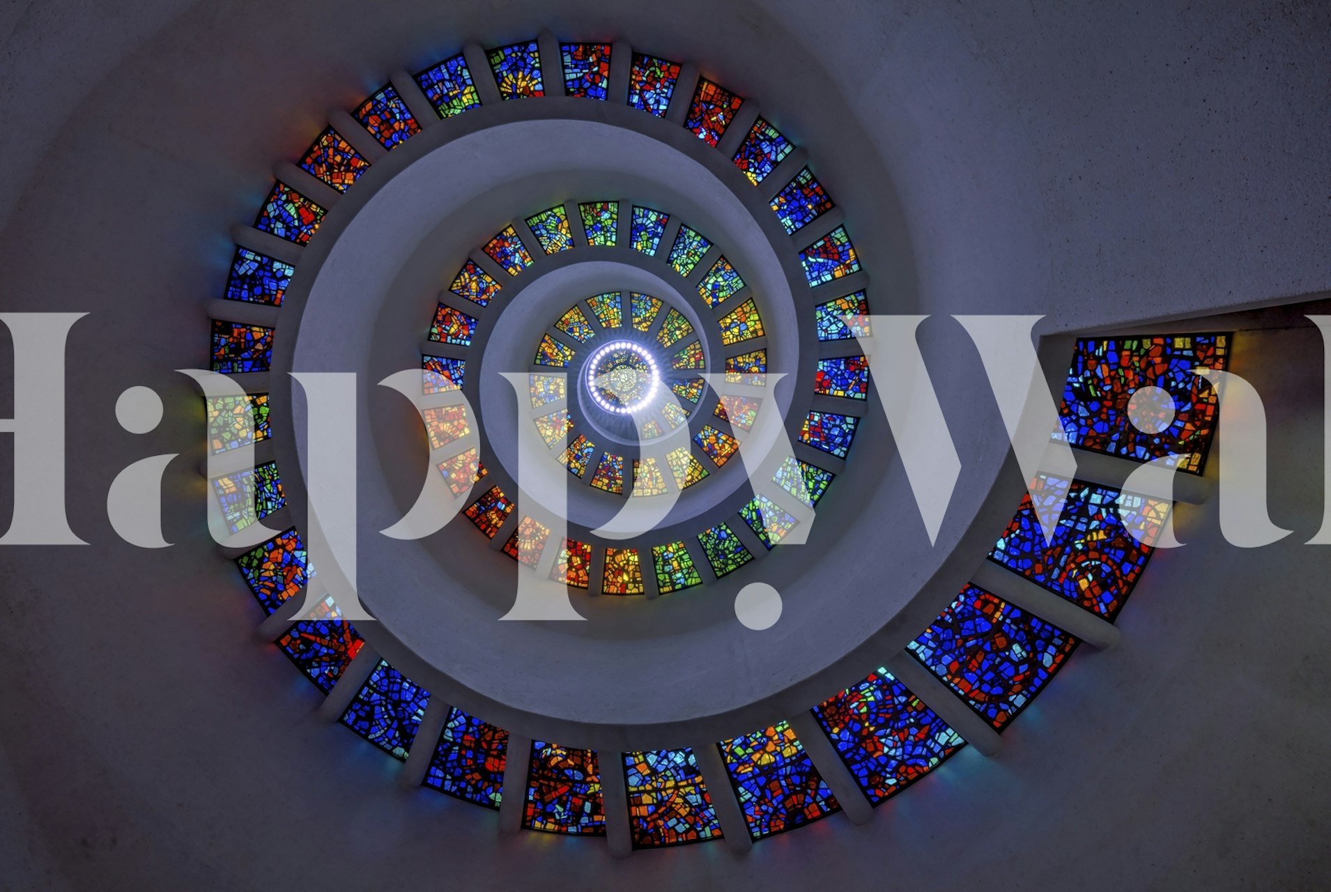 Papier peint vitrail en spirale coloré