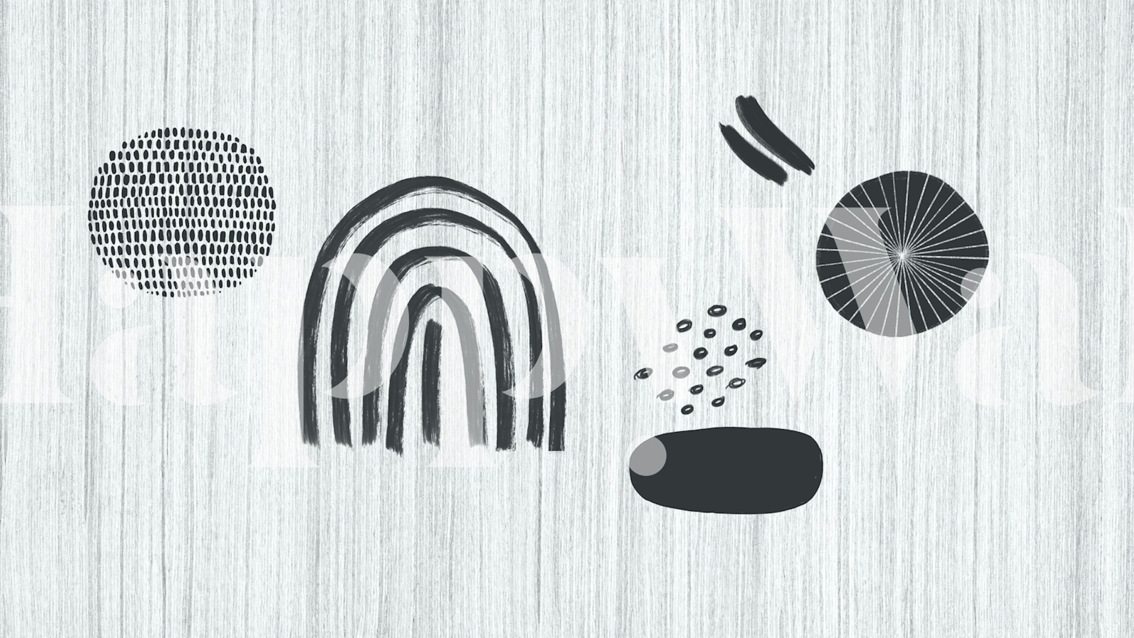 Gray Abstract Minimalism wall mural with geometric and organic shapes