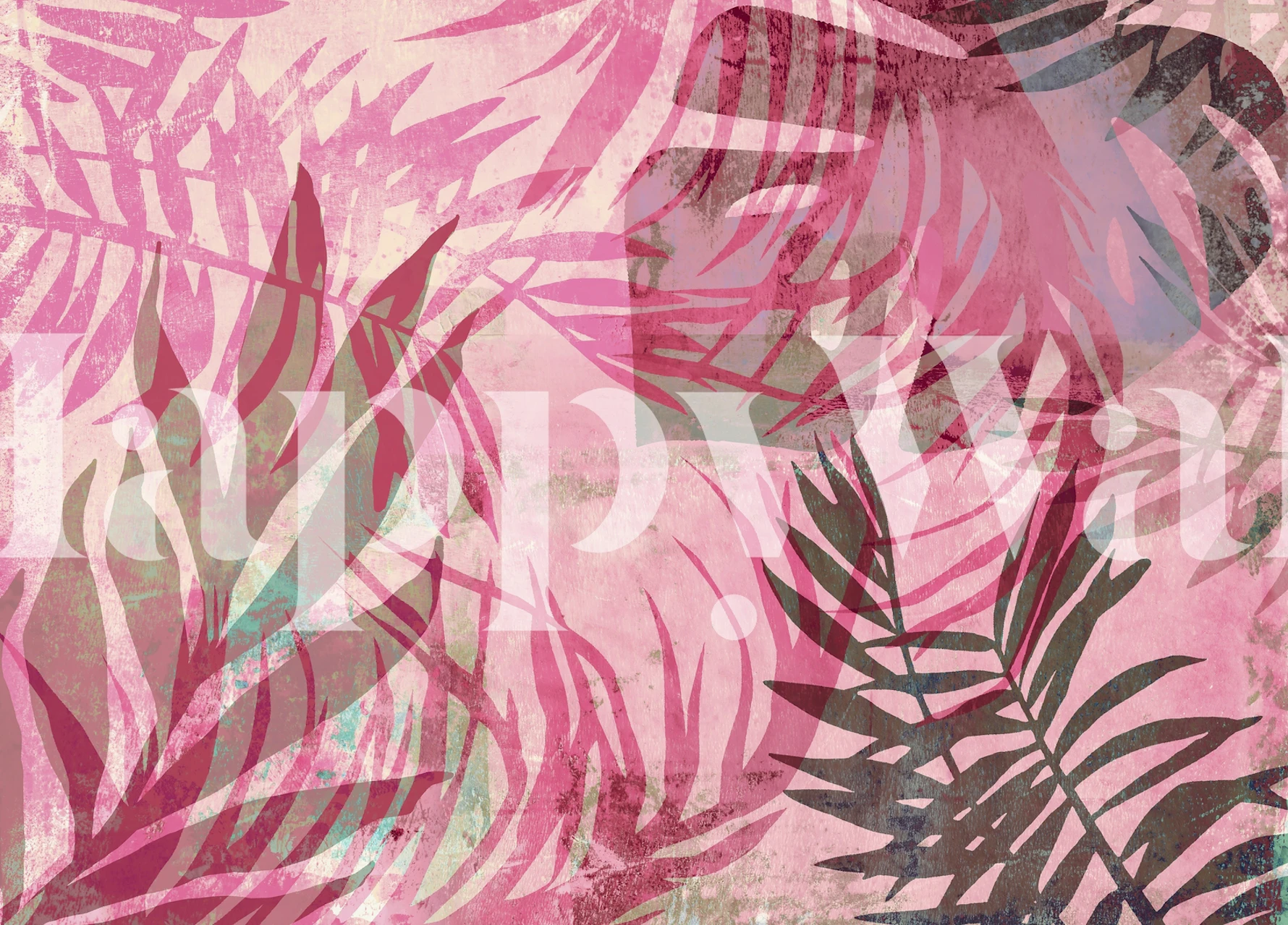 Tapeta Pink Jungle Vibes vystavená v místnosti