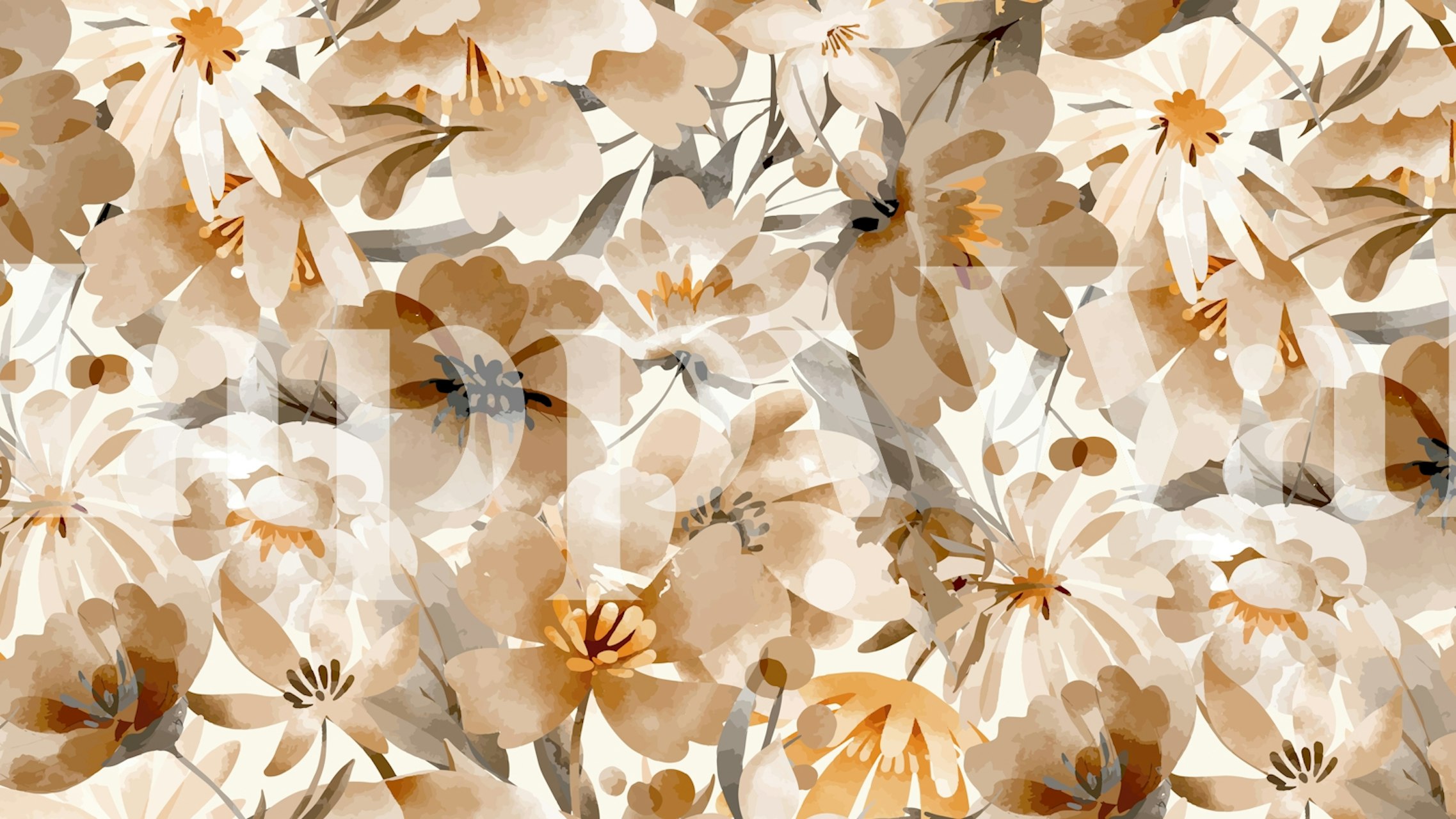 Earth tone floral design in beige and brown wallpaper