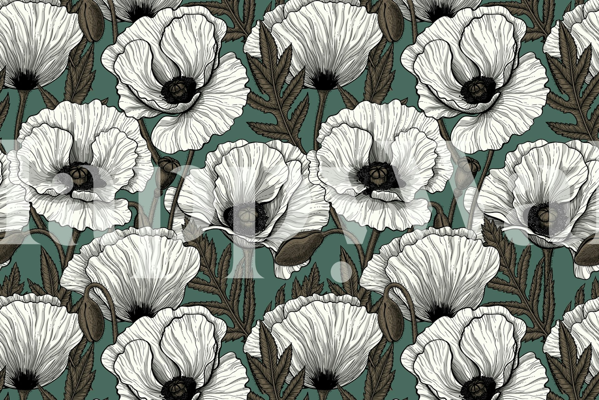 Poppy garden in white carta da parati in una stanza