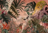 jungle leaves on coral ταπετσαρία