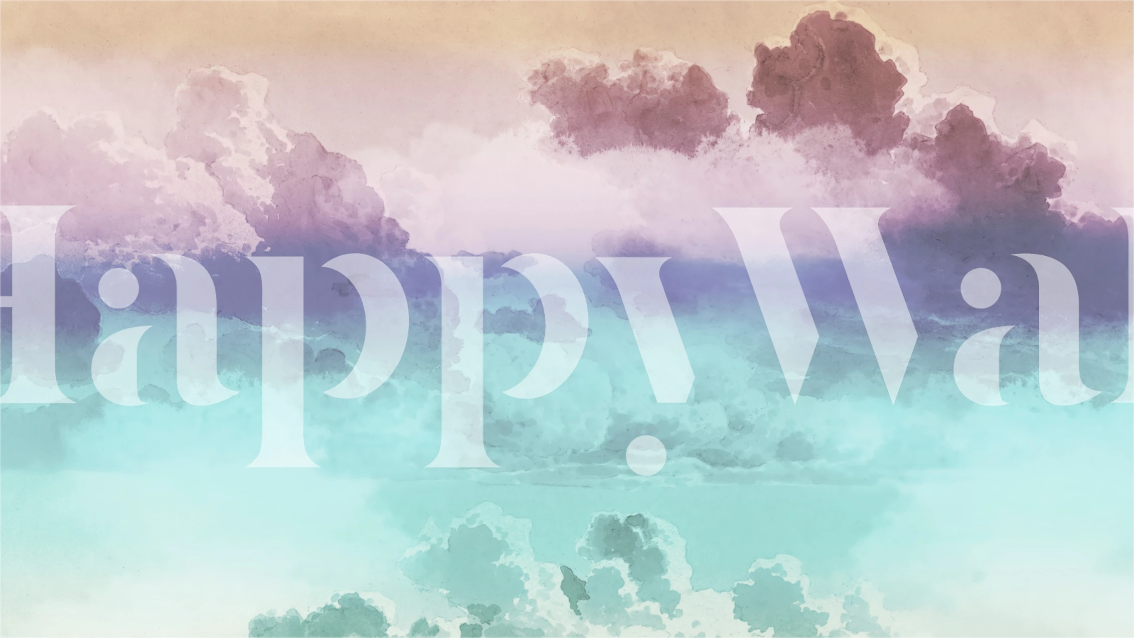 Teal cyan clouds wallpaper in a room