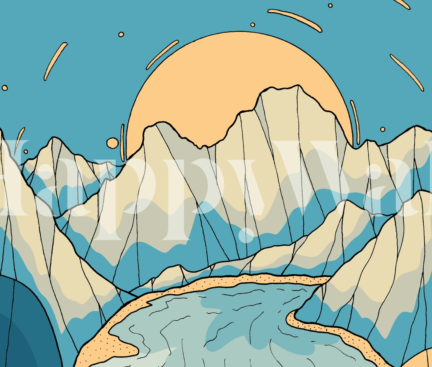 River winding through mountains wallpaper