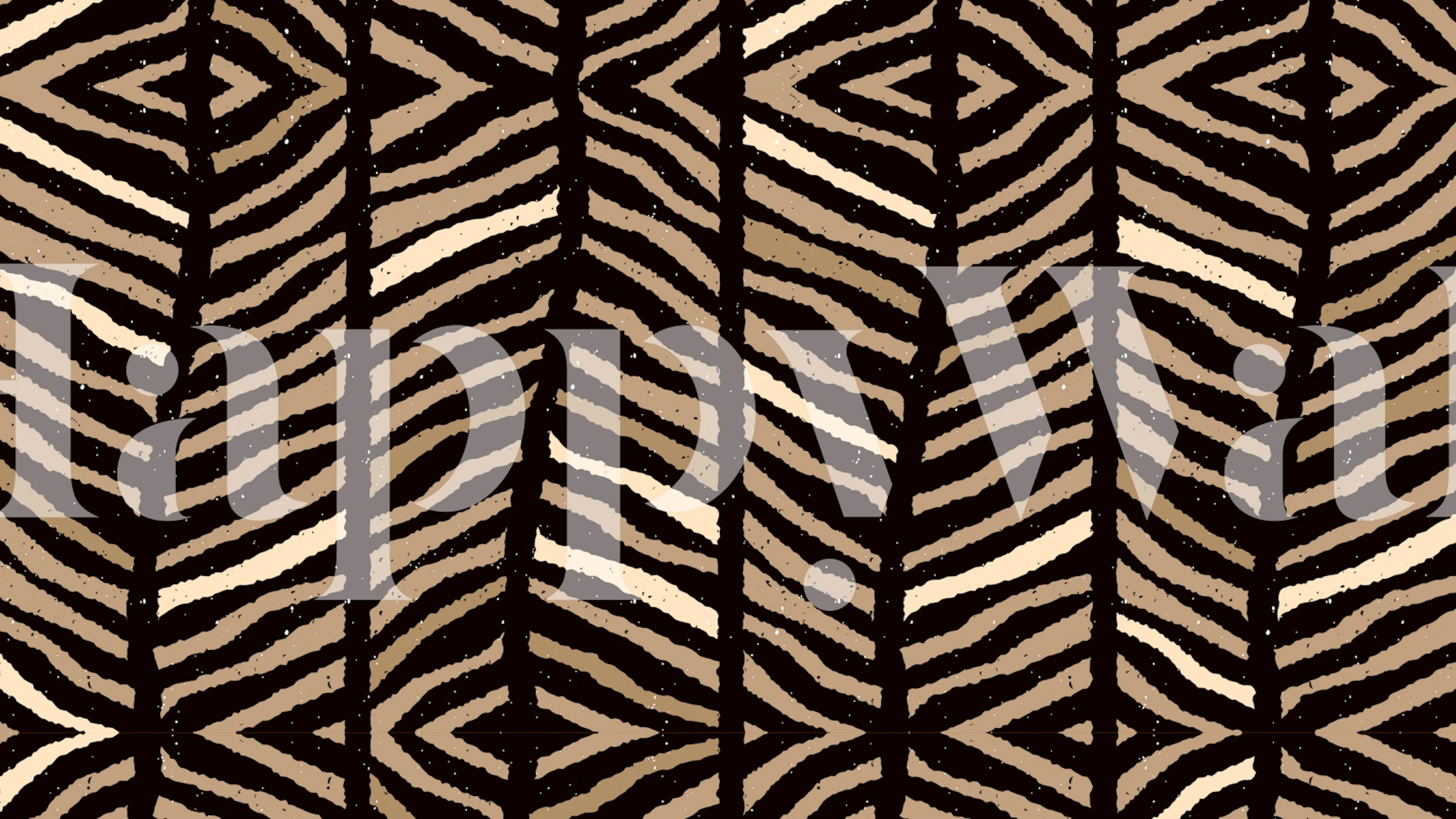 Tropical leaf pattern in black and beige on wallpaper