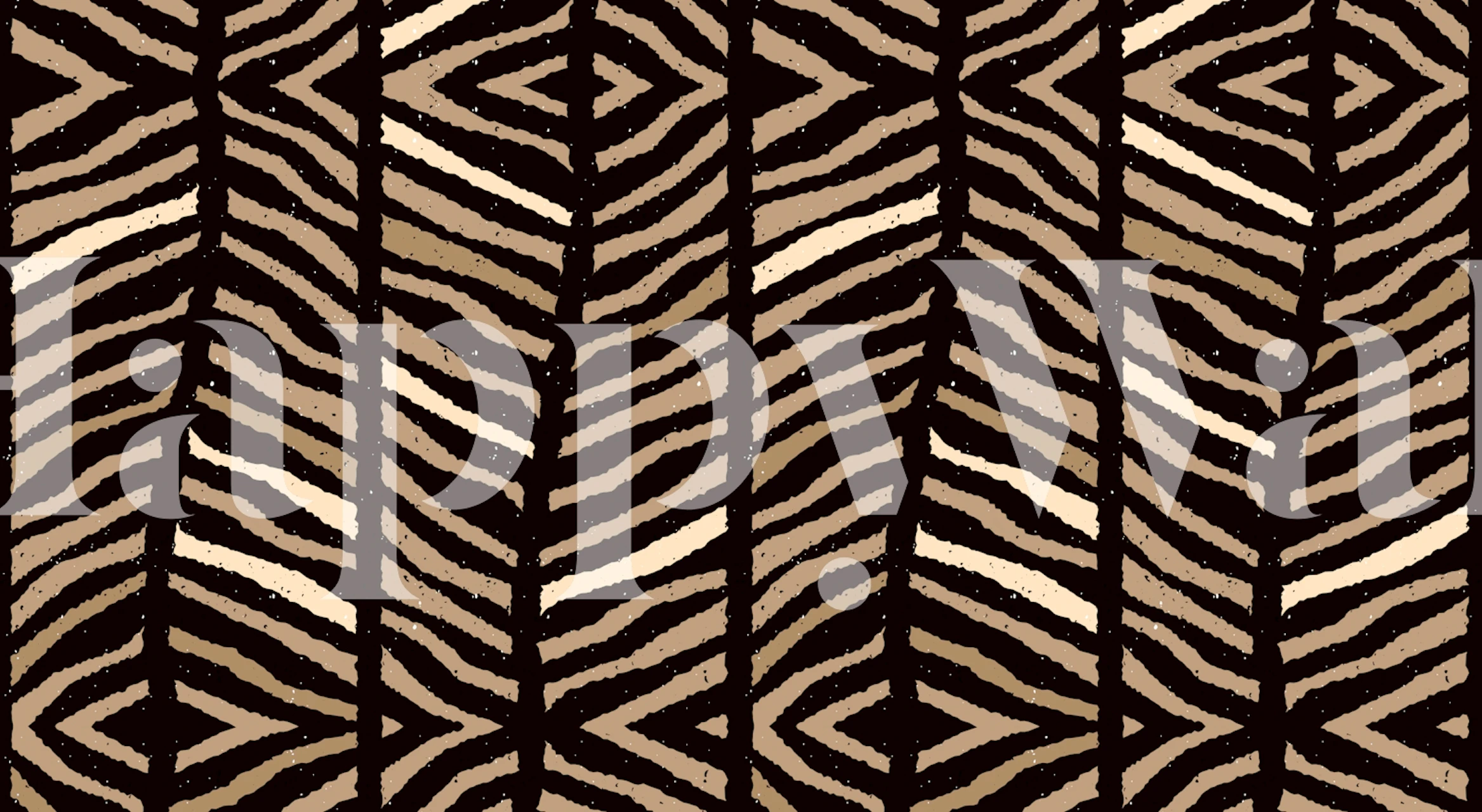 Tropical leaf pattern in black and beige on wallpaper