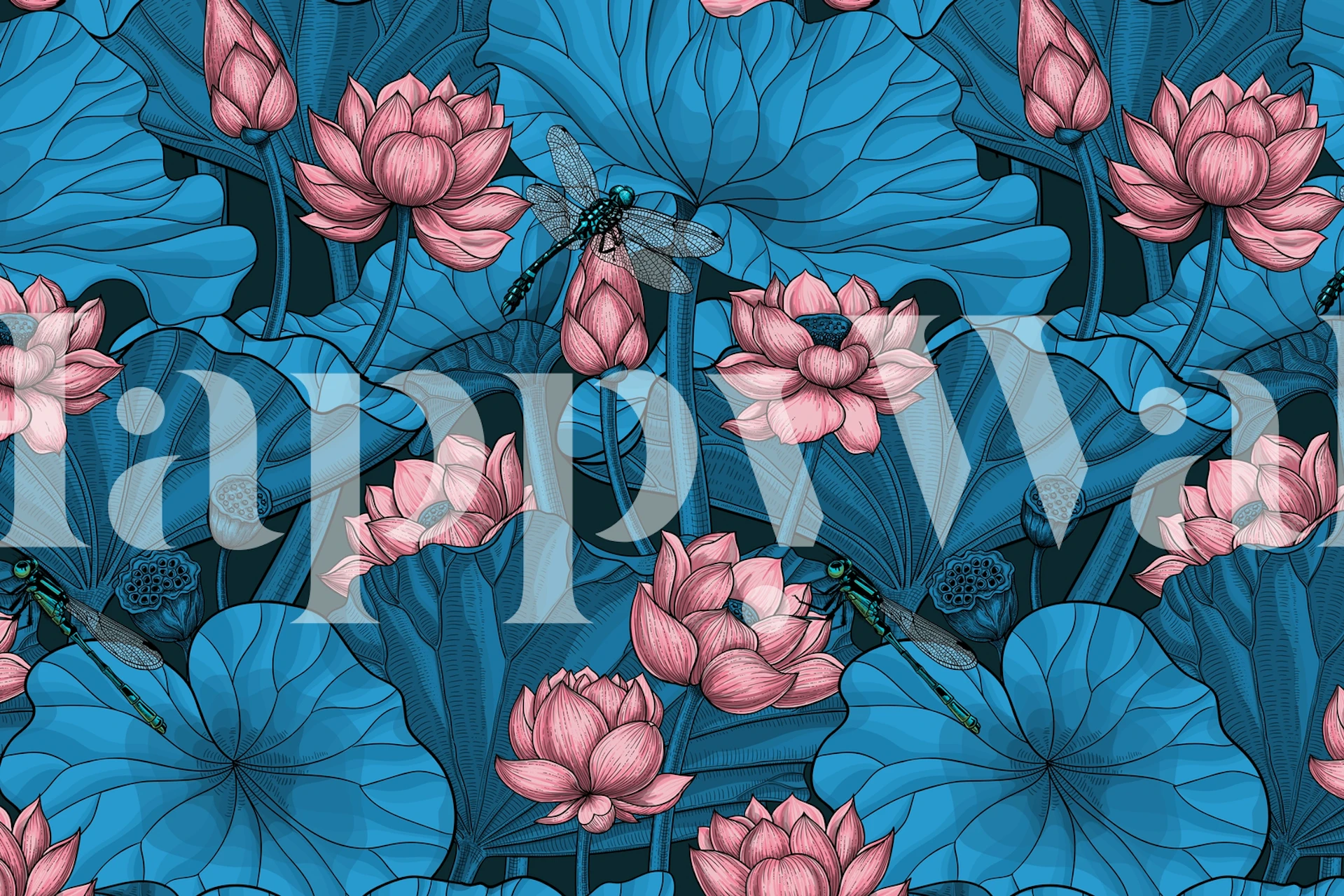 Night lotus garden -tapettisuunnittelu huoneessa