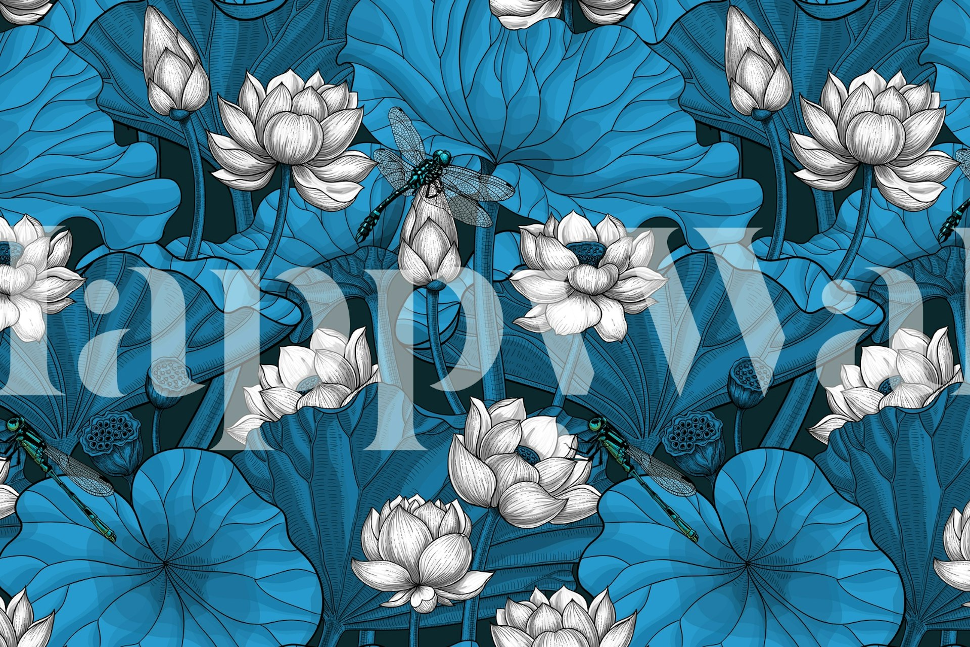 Night lotus garden 2 wallpaper in a room