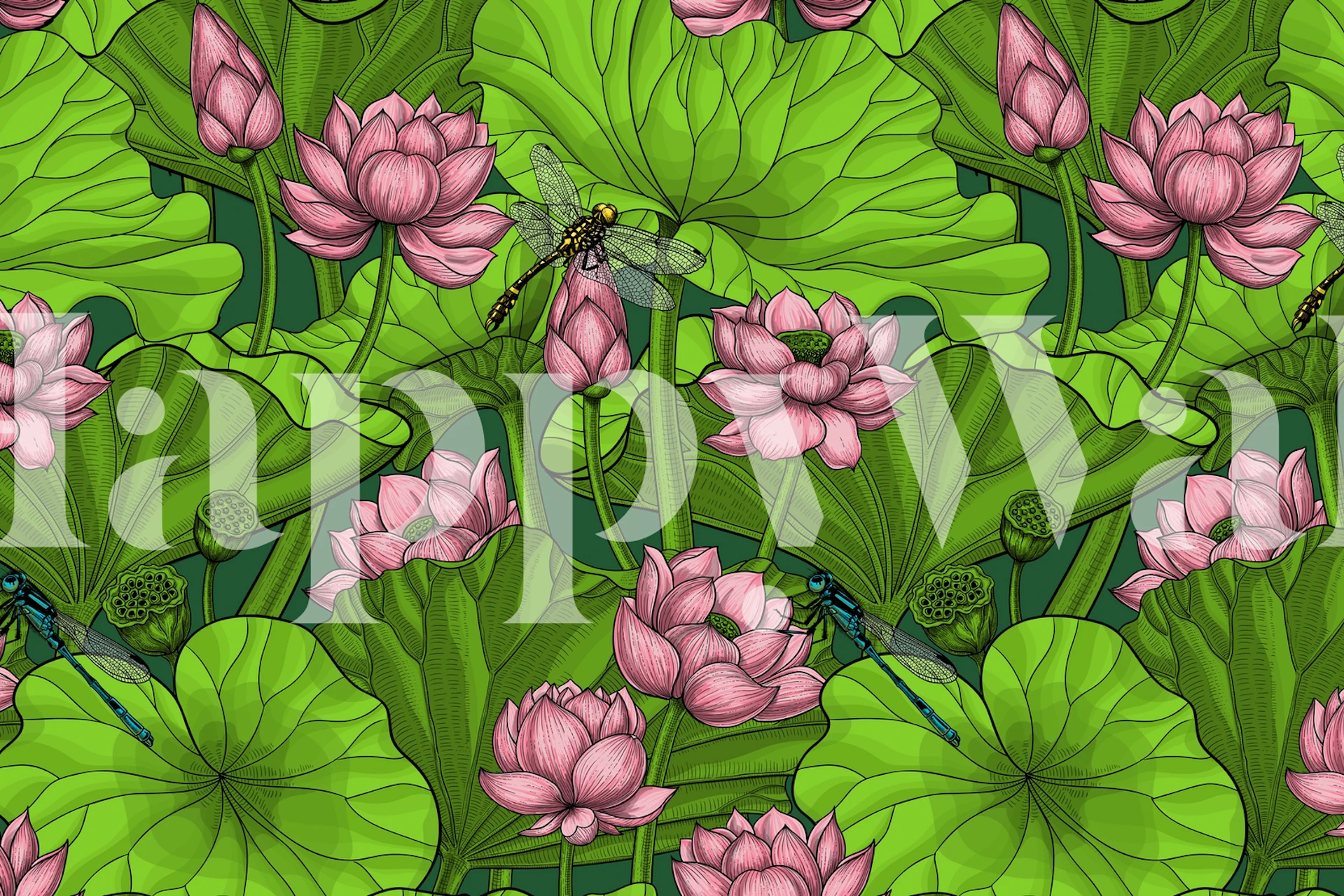 Lotus garden 2 Tapete in einem Zimmer