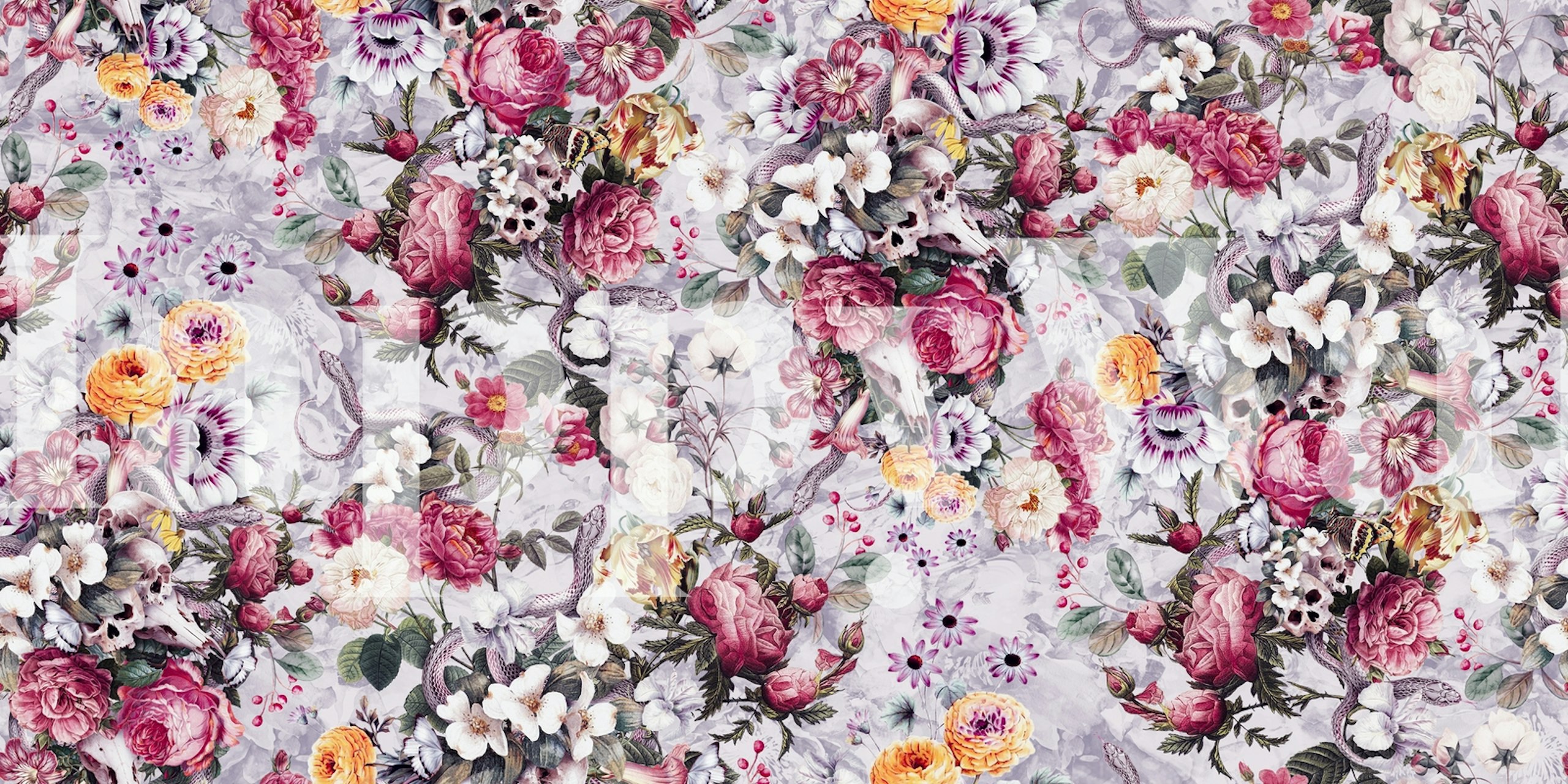 Colorful floral pattern with pink, orange, and white flowers wallpaper