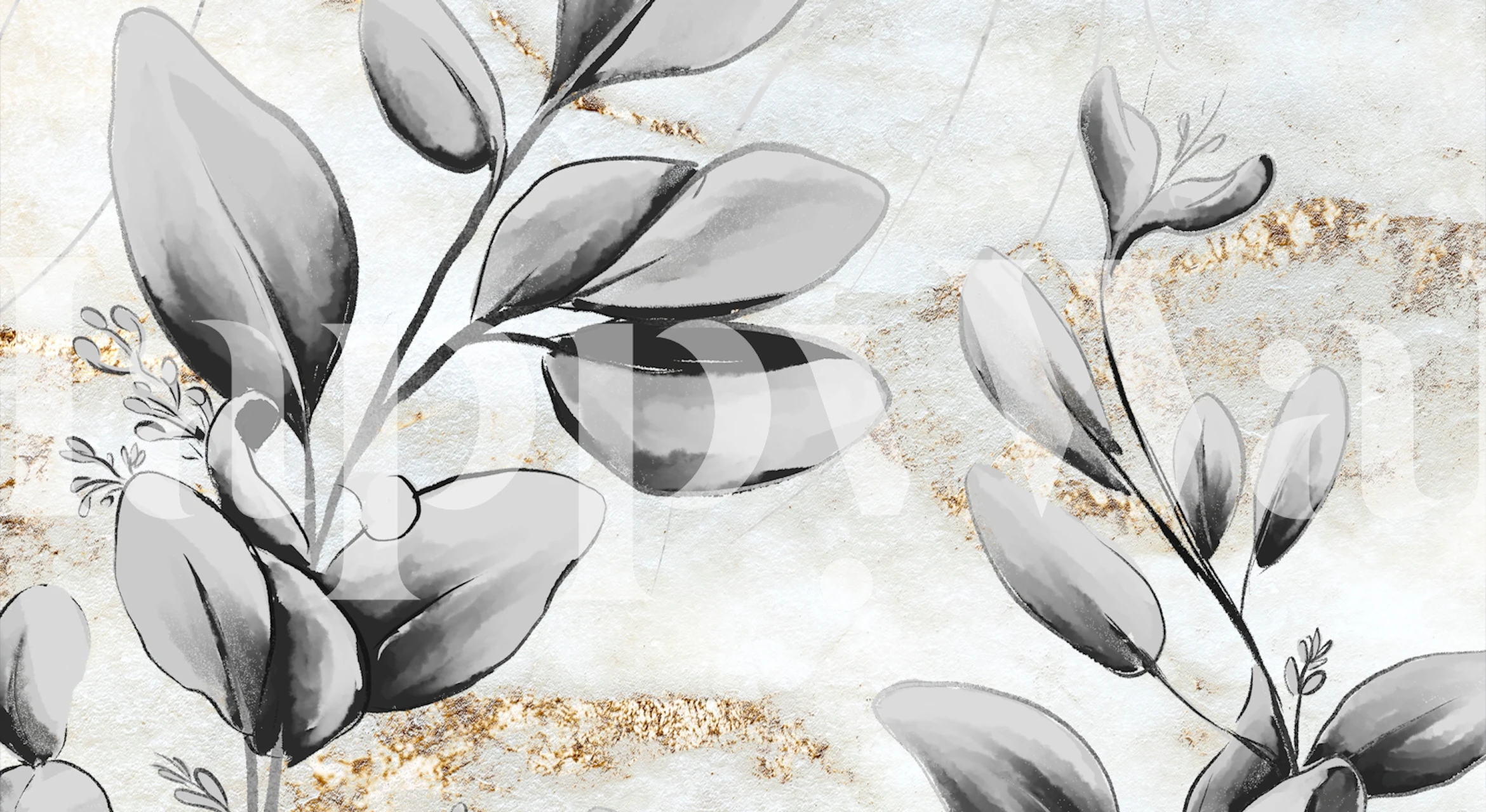 Black and white botanical leaves pattern wallpaper