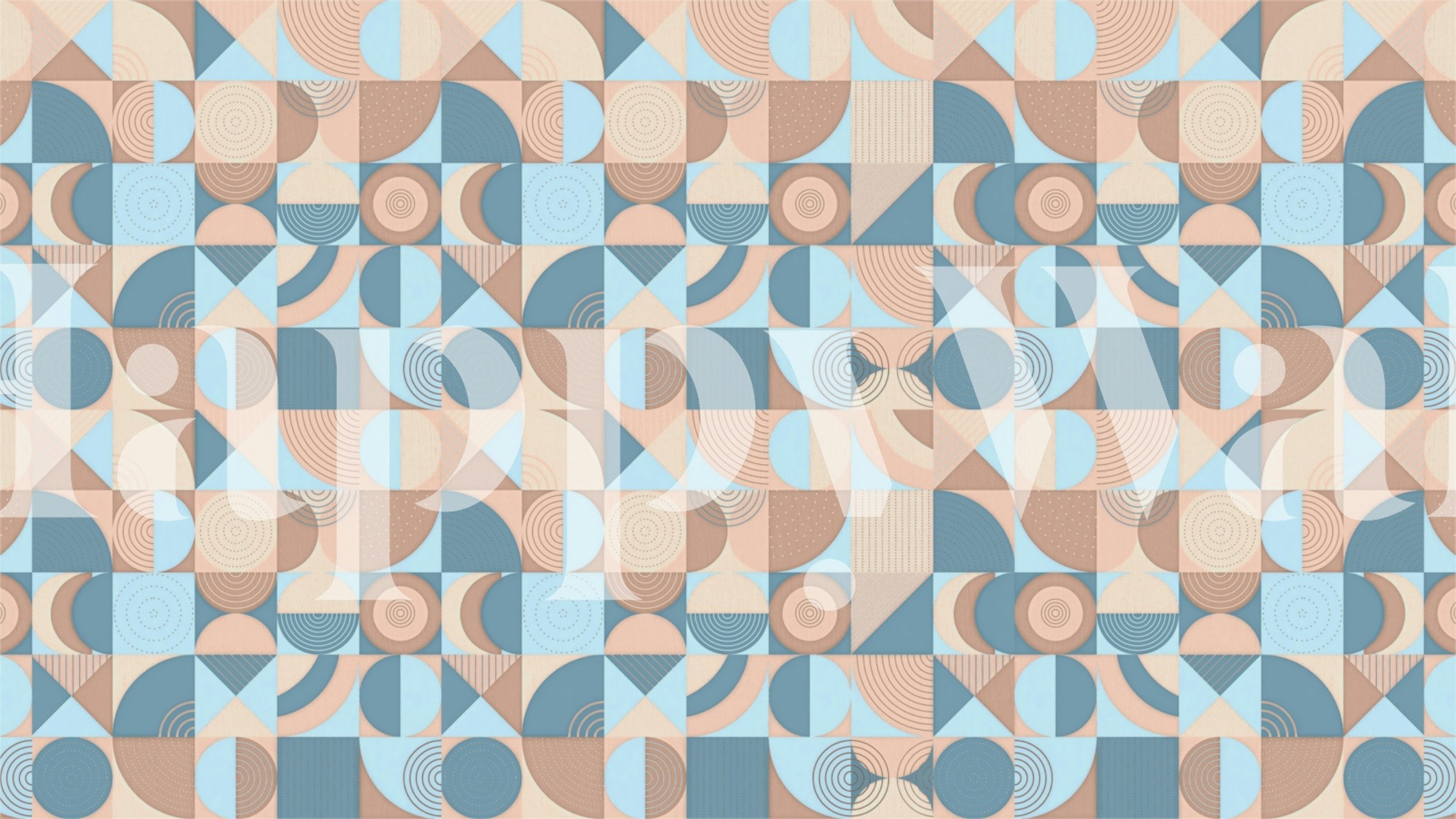 Geometric abstract design in pastel blue and beige wallpaper