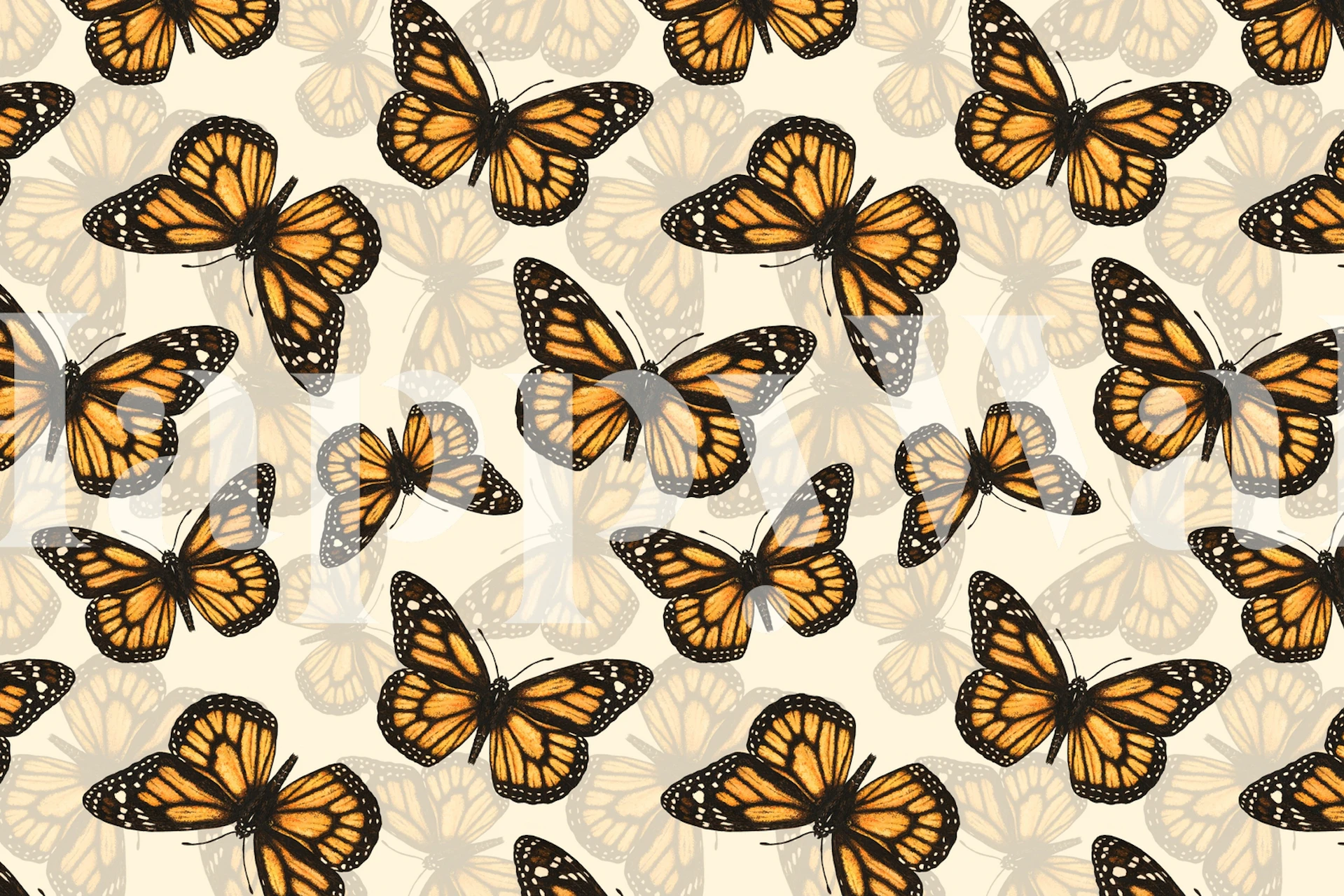 Monarch butterflies wall mural with a seamless pattern design