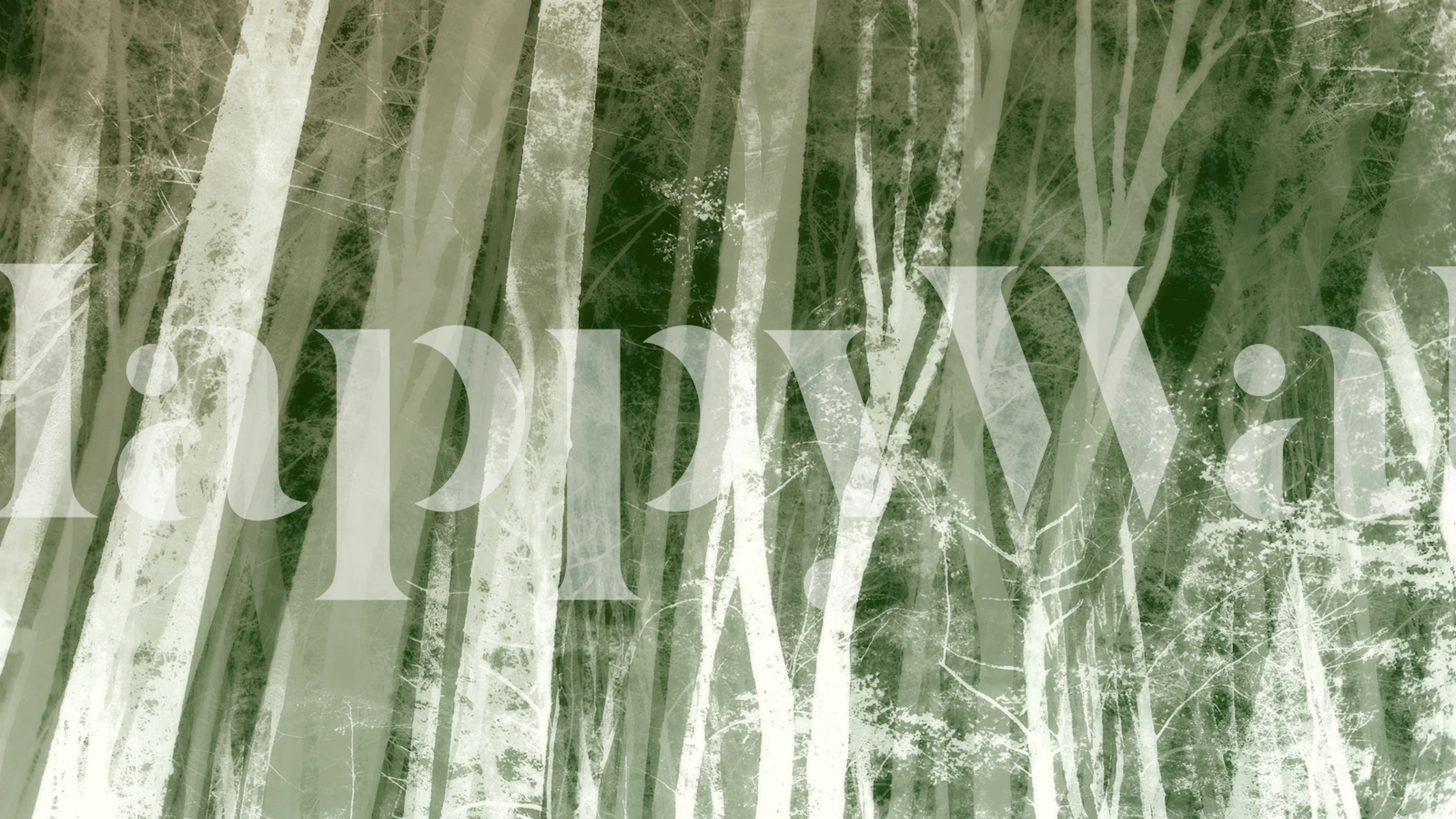 Soft dark green forest wallpaper in a room