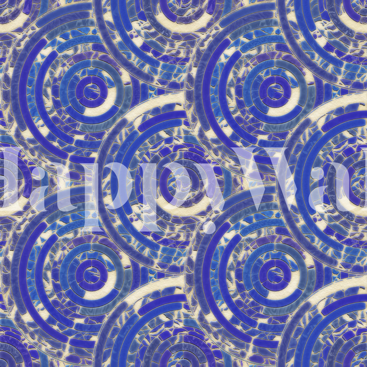 Geometric blue circle pattern wallpaper on a tiled background