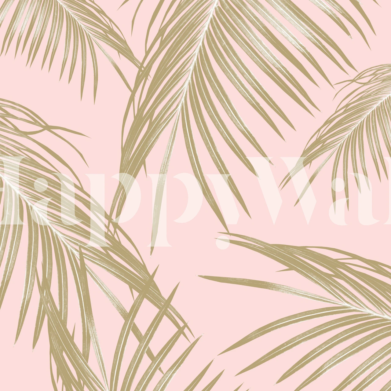 Blush gold palm leaves wallpaper in a room