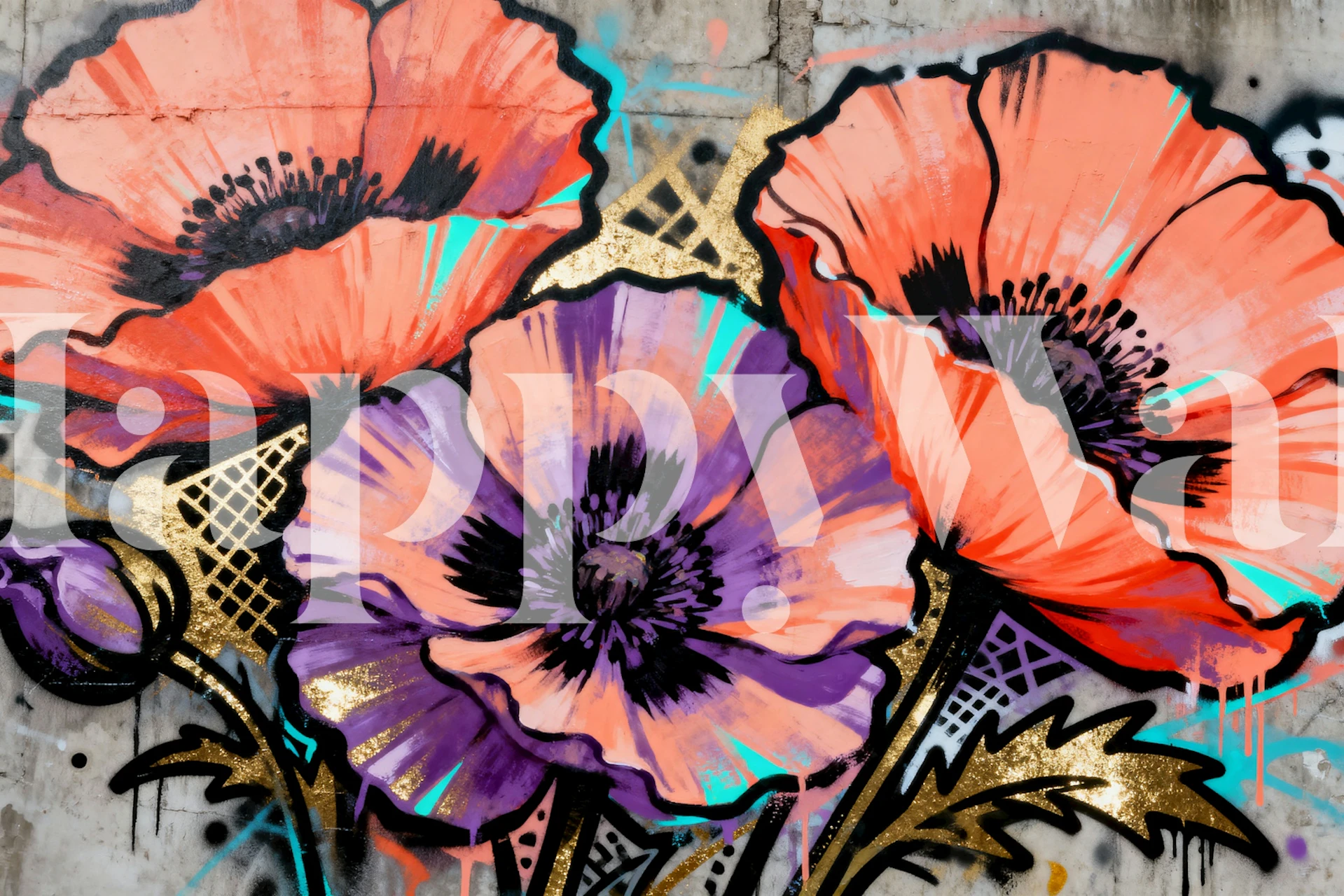 Bright Graffiti Flowers tapet i ett rum