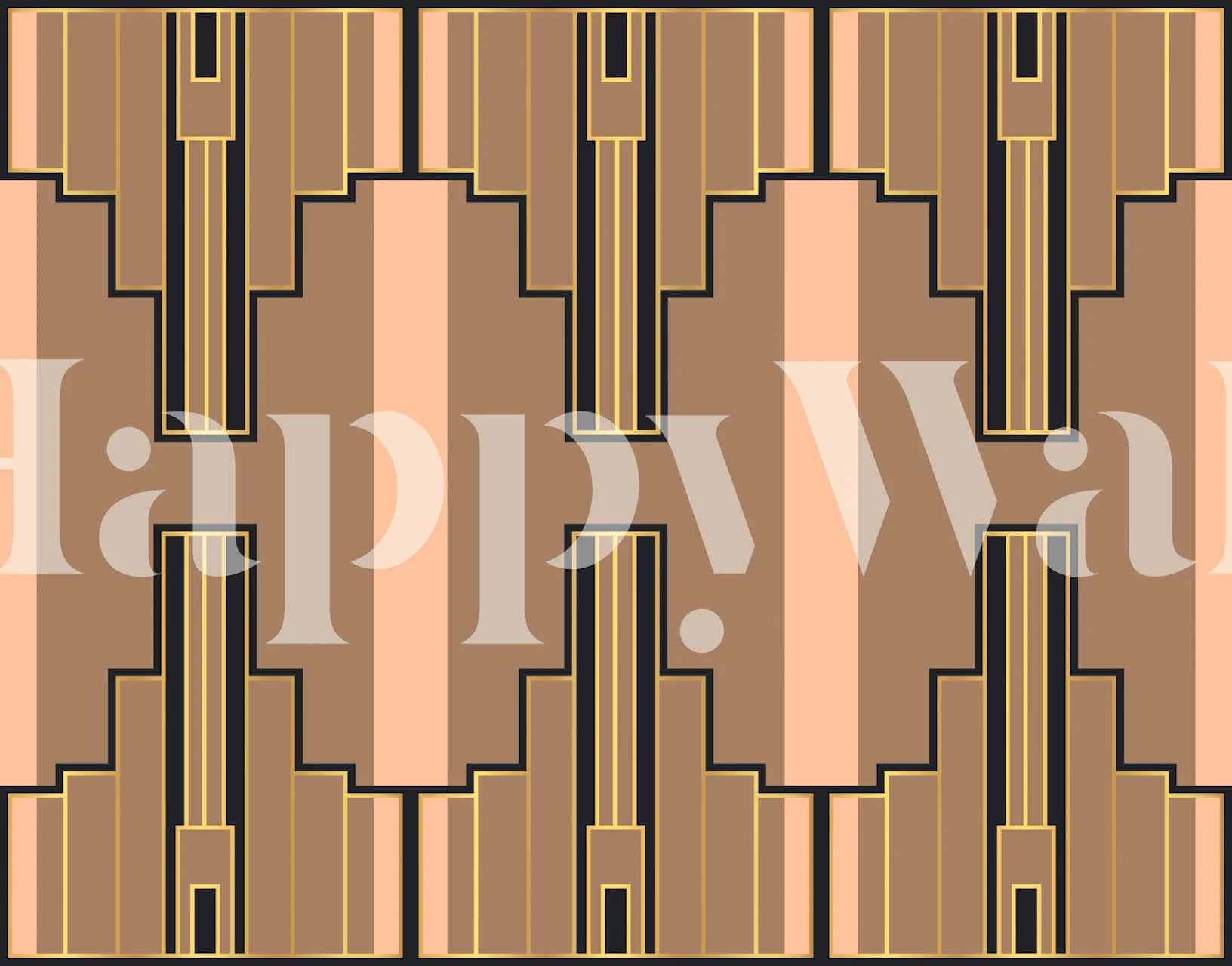 Geometric patterns in beige, gold, and black Art Deco wallpaper