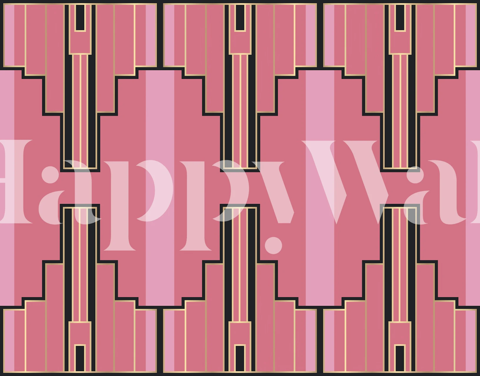 Geometric pink and gold Art Deco wallpaper