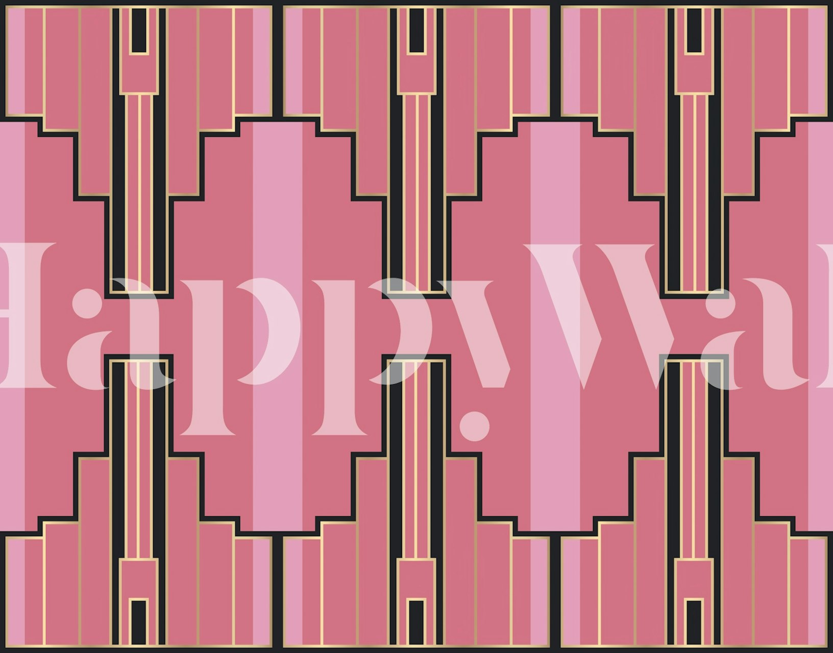Geometric pink and gold Art Deco wallpaper