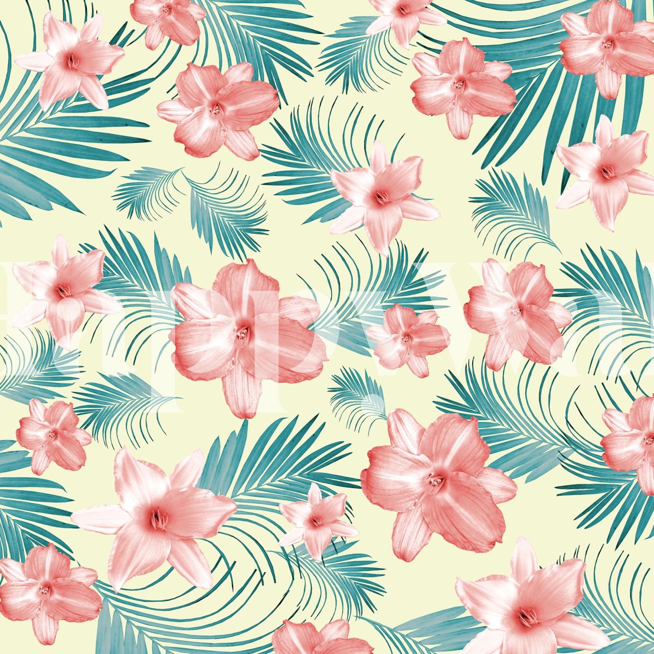 Tropical Flowers Palm 7 tapetti huoneessa