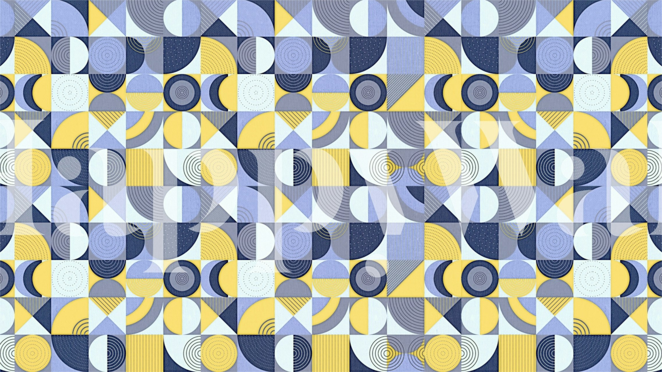 Geometric patterns in blue, yellow, and white colors wallpaper