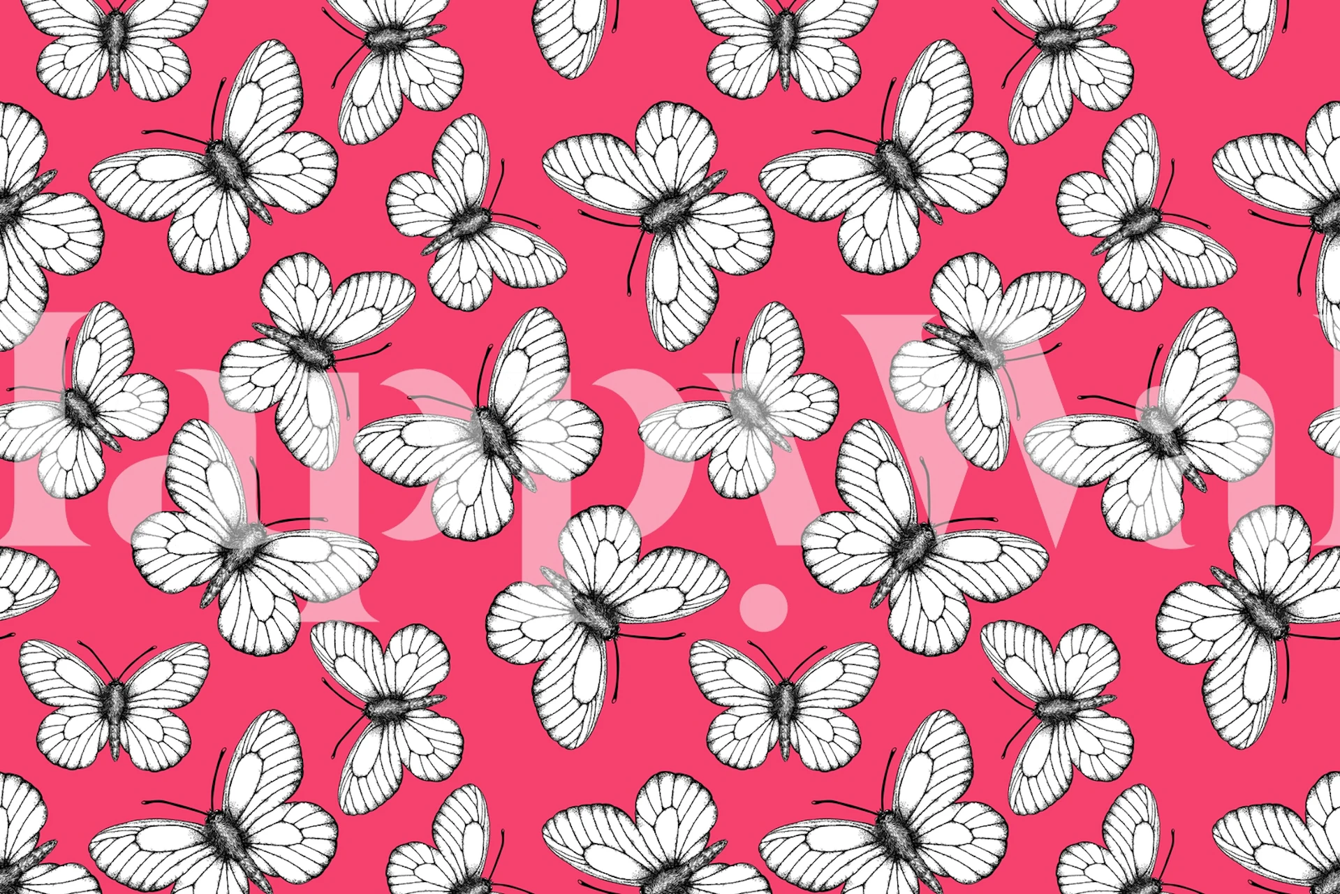 Pink background with black and white butterfly pattern wallpaper
