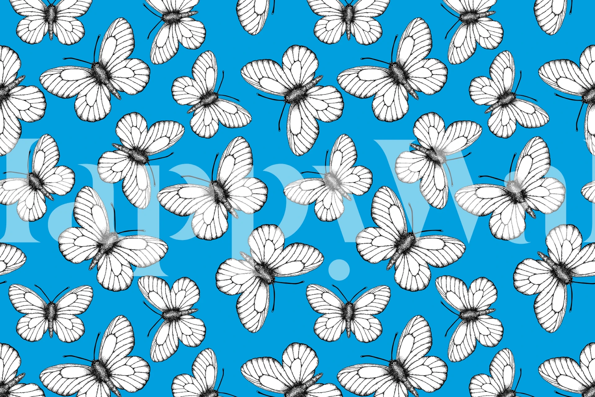 White butterfly pattern on a bright blue background wallpaper