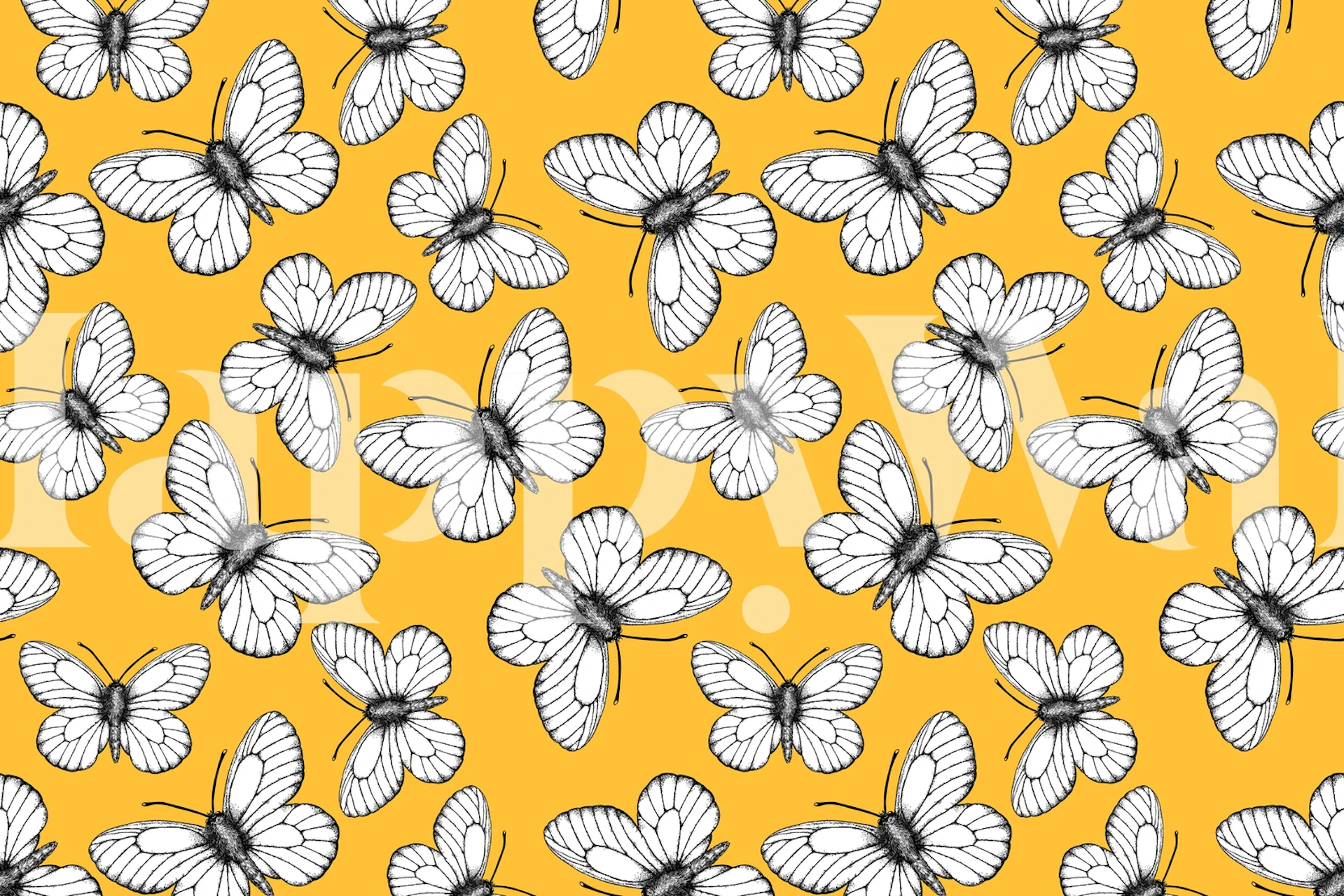Black and white butterfly pattern on yellow wallpaper