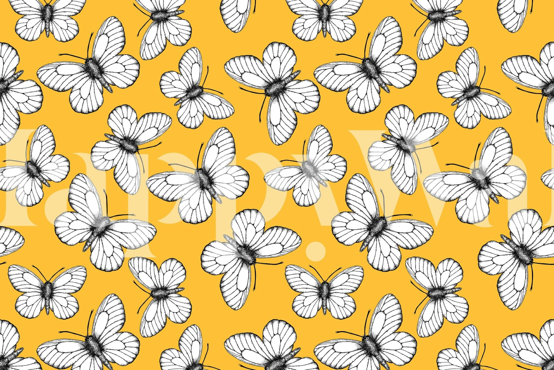 Black and white butterfly pattern on yellow wallpaper