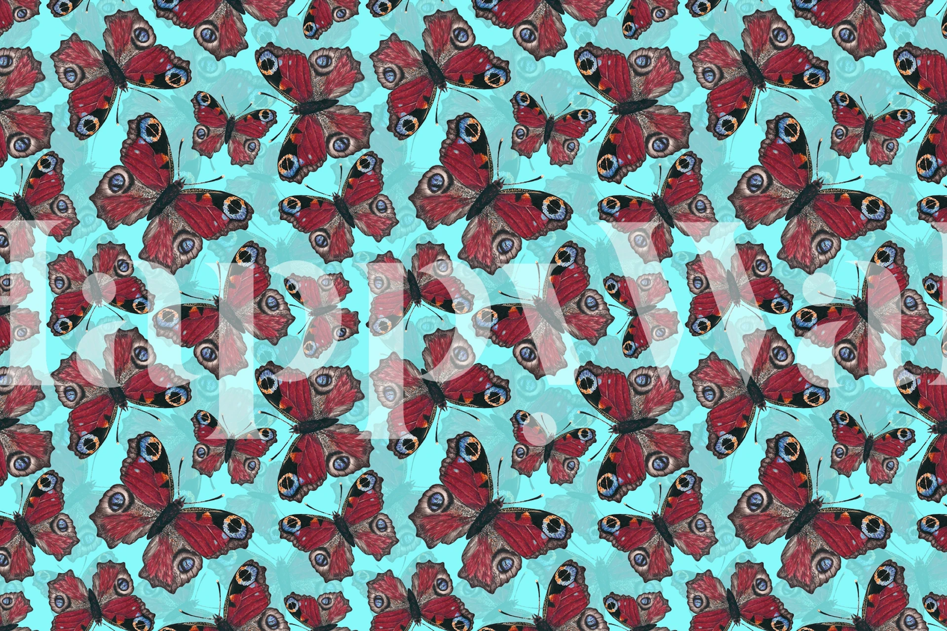 Red butterfly pattern on a blue background wallpaper