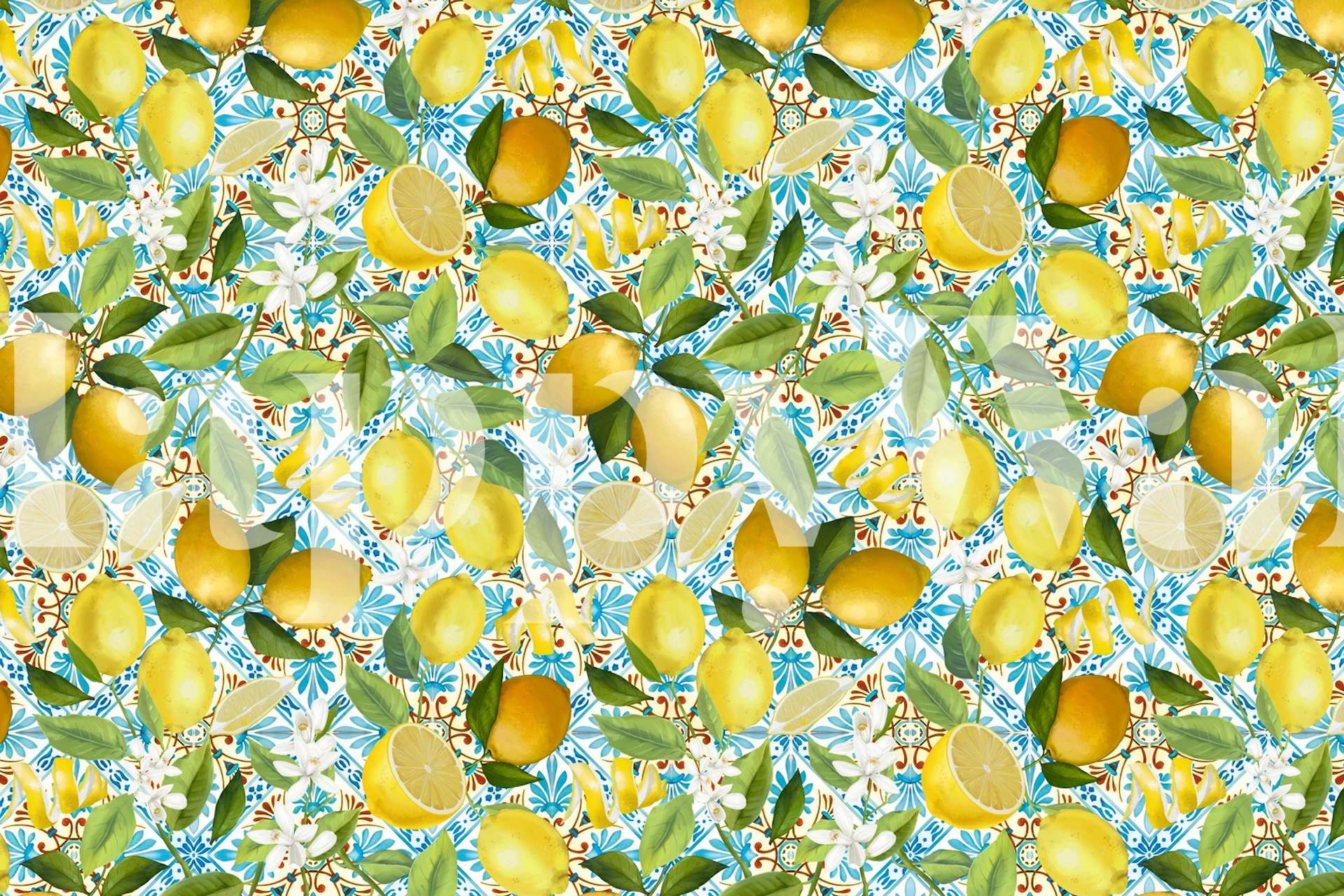 Mediterranean Tiles And Fruits wandbekleding ontwerp