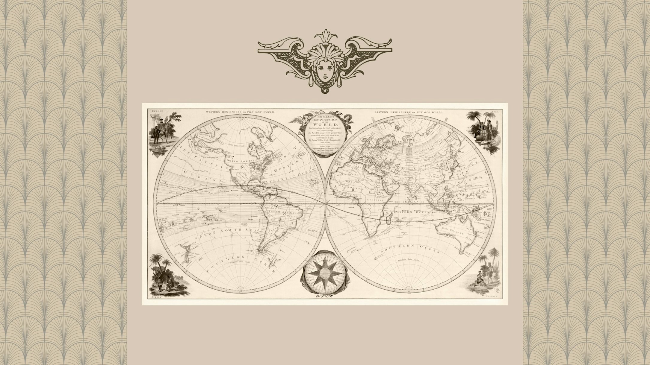 Art Deco World Map Wallpaper Vintage Inspired Design Happywall