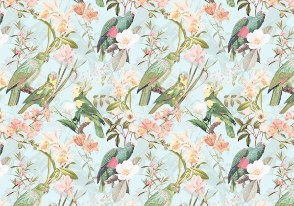 Blue Vintage Parots Garden