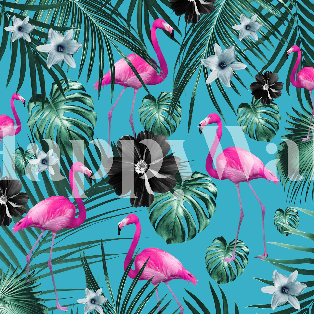 Tropical flamingo jungle wallpaper in a room