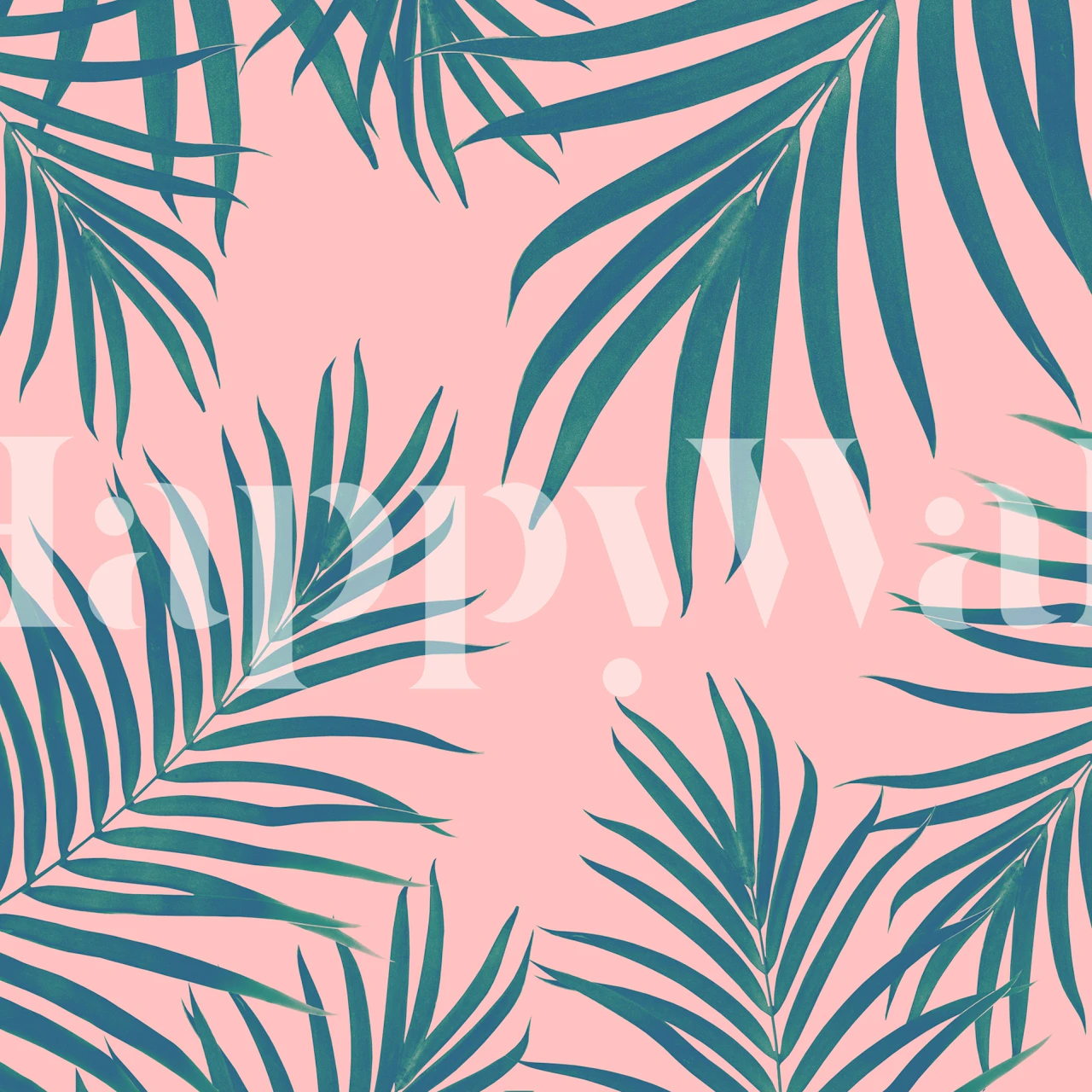 Tropical palm leaf pattern wall mural in teal and blush pink