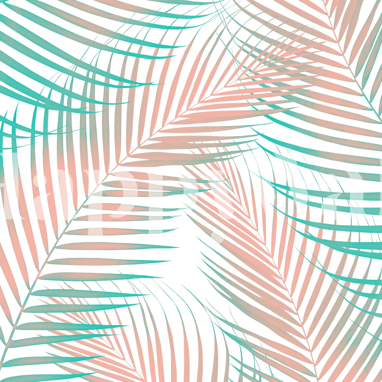 Tropical palm leaves in pink and green tones wallpaper
